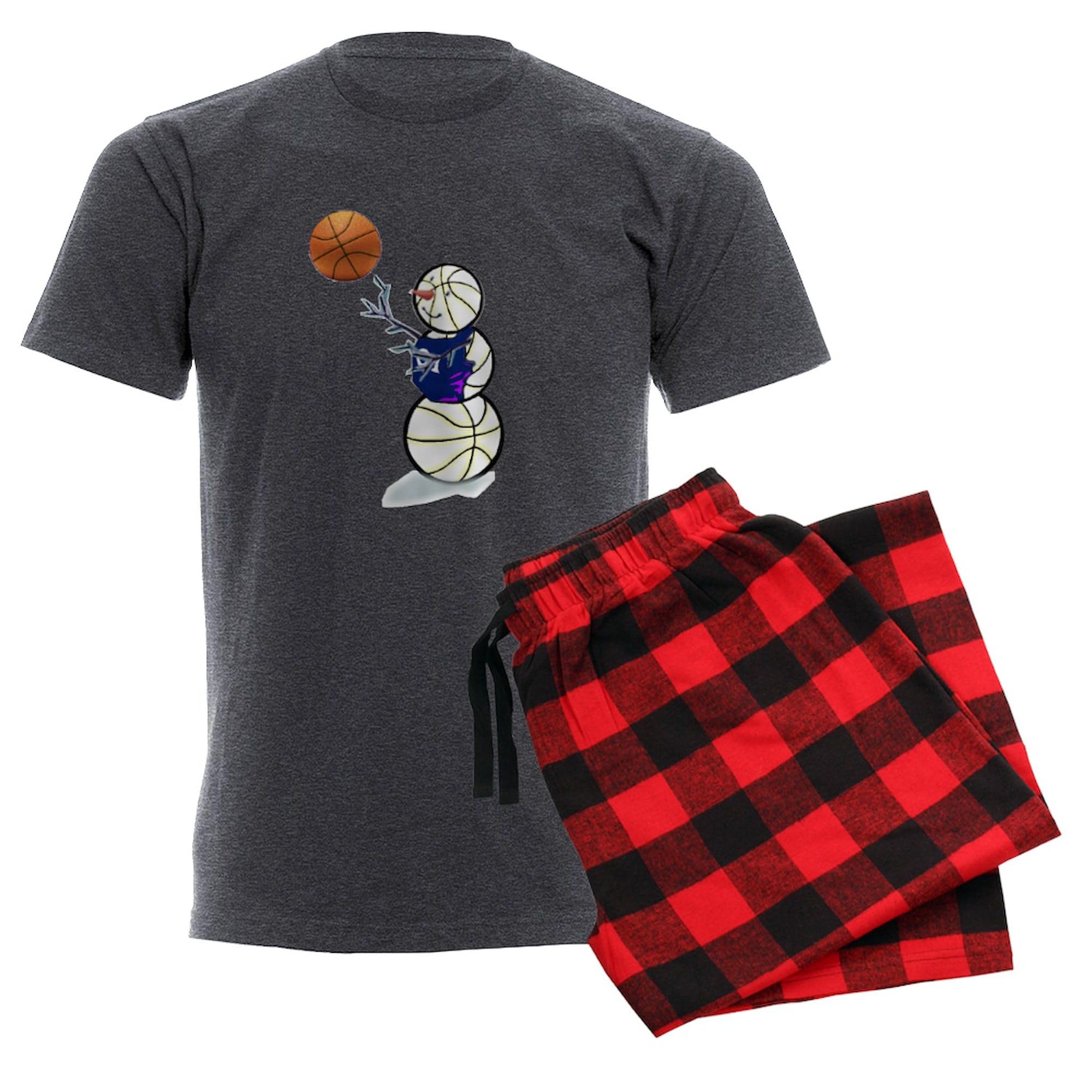 Basketball Snowman Men's Charcoal Pajama Set - Funny Christmas Novelty Sleepwear for Men | Cozy Lounge & Holiday Gift Idea