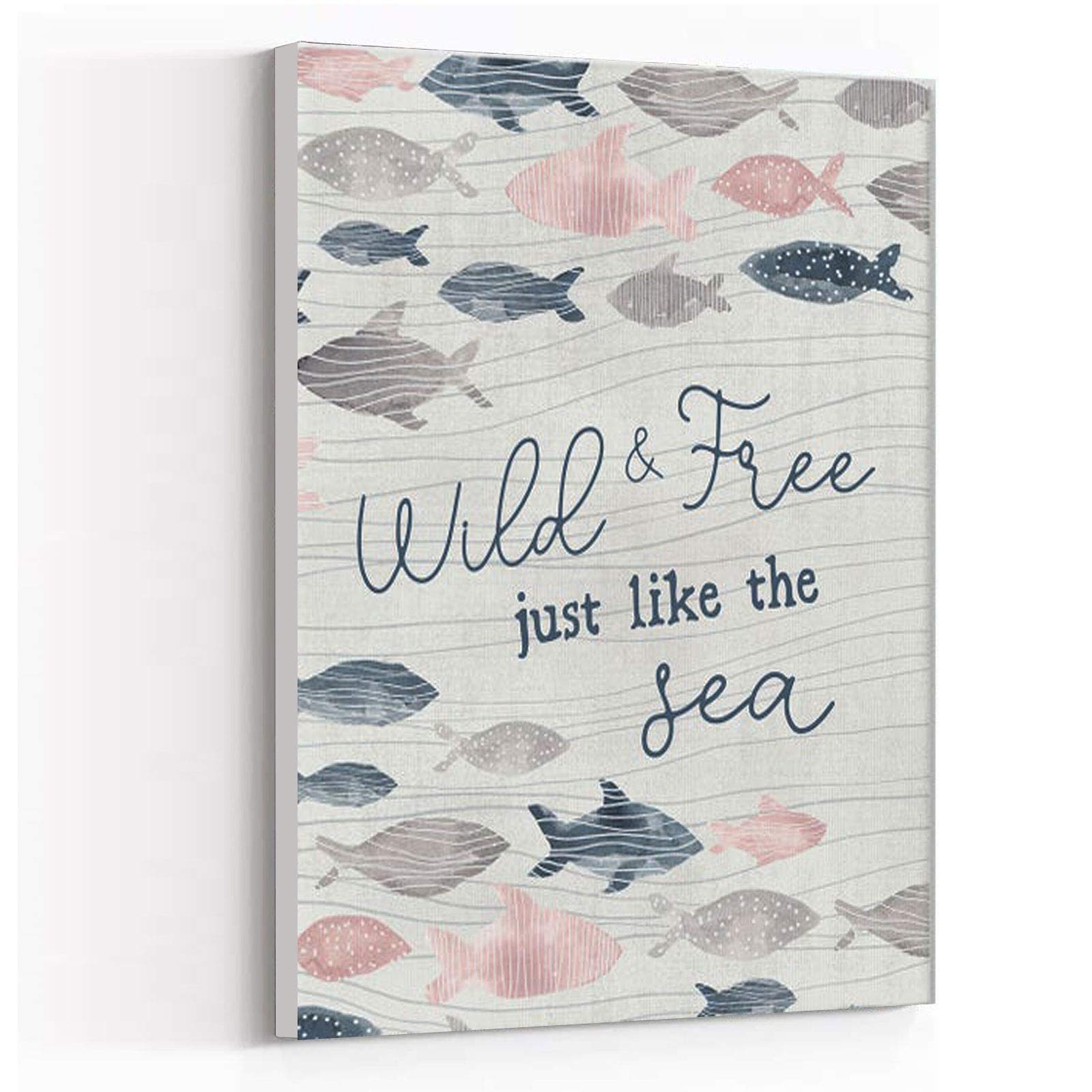 Wild and Free Just Like the Sea - 8''x12'' Framed Modern Canvas Wall Art for Coastal & Beach Home Decor | Perfect for Nursery, Bathroom, or Men's Room Styling