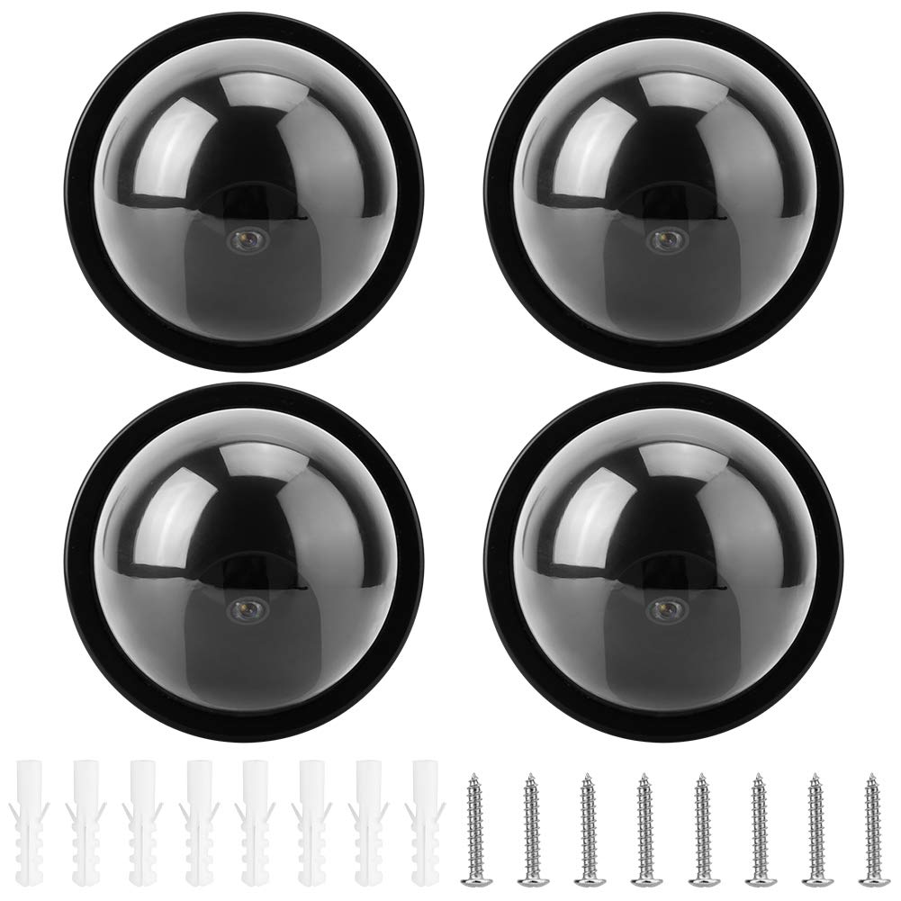 4pcs Dome Simulation Security Camera Kit - Fake CCTV Dummy Camera with Flashing LED Light (Battery Powered, Black) | Ideal for Home Security, Office Protection & Theft Deterrence