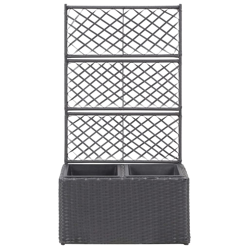 Black Poly Rattan Freestanding Raised Garden Bed with Trellis & 2 Pots - 22.8x11.8x42.1 Inch Outdoor Planter for Patio, Balcony & Backyard Gardening - Perfect for Growing Vegetables, Flowers & Climbing Plants