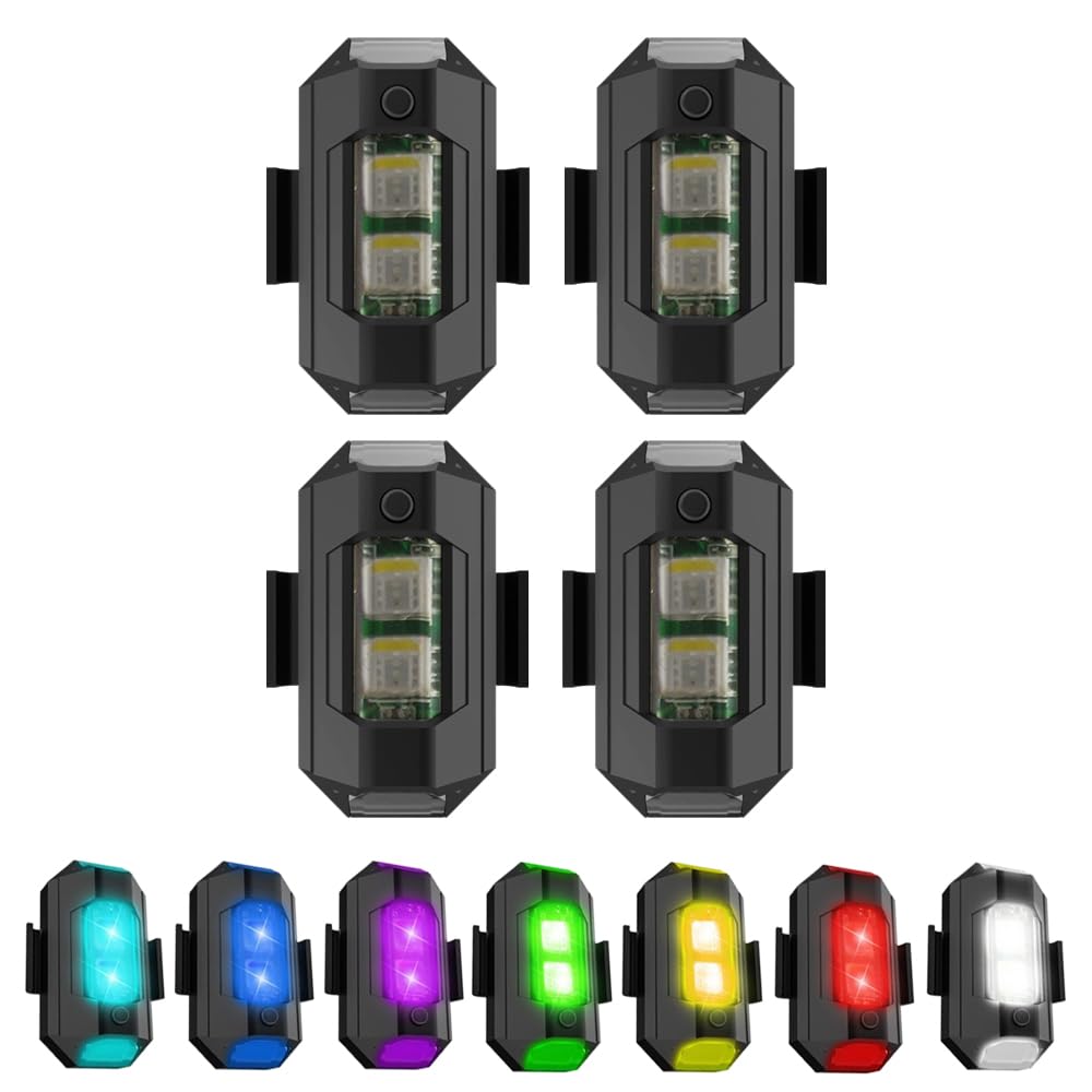 2024 New USB Rechargeable Waterproof LED Anti-Collision Warning Lights - 7 Color Wireless Strobe Lights with Remote Control for Car Emergency & Safety (4 Pack) - Perfect for Night Driving, Roadside Emergencies & Vehicle Visibility