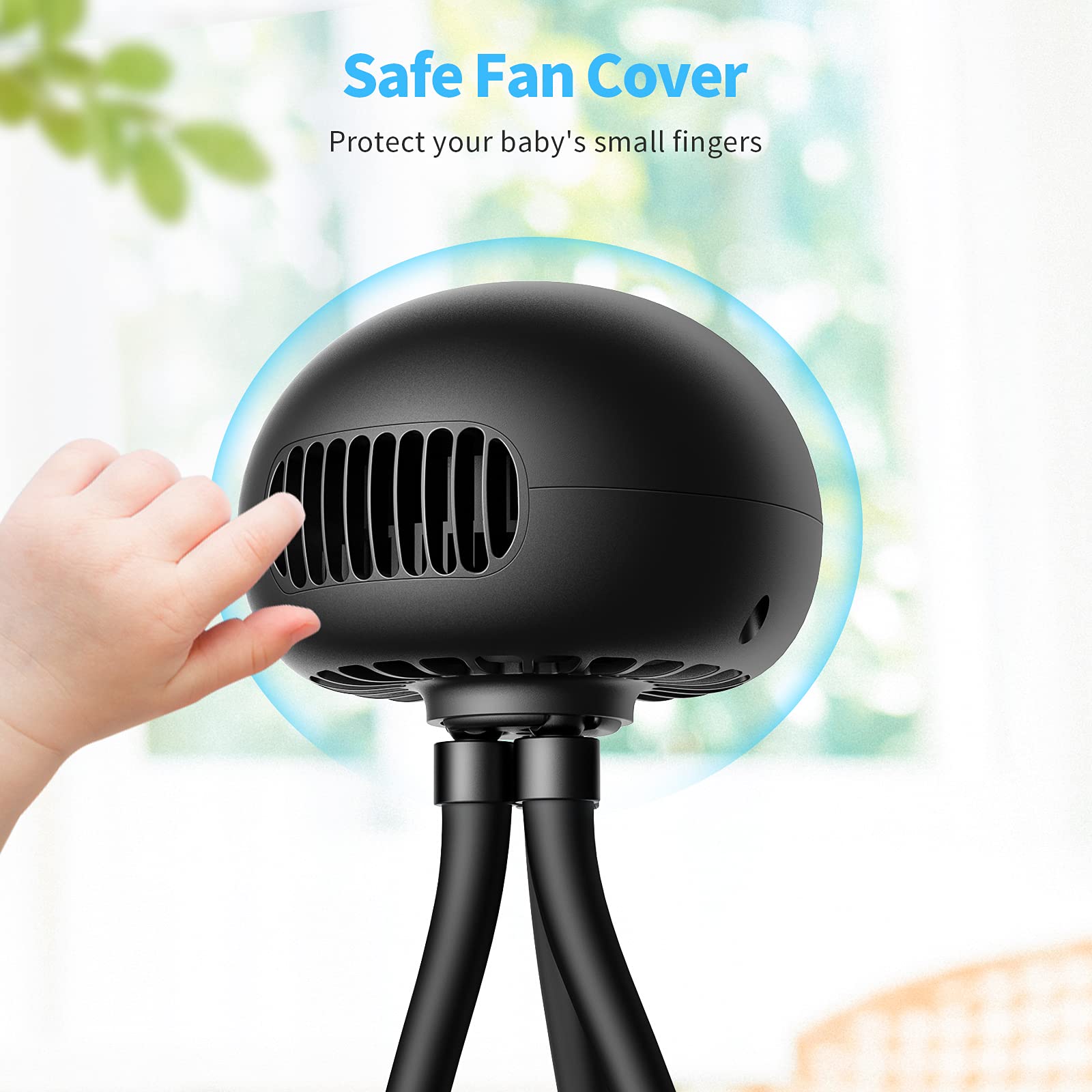 SMARTDEVIL Portable Clip-on Stroller Fan with 3000mAh Battery - 3 Speed Adjustable Baby Stroller Fan, Flexible Tripod Mini Desk Fan for Car Seat, Treadmill, Camping, Office & Outdoor Activities (Black)