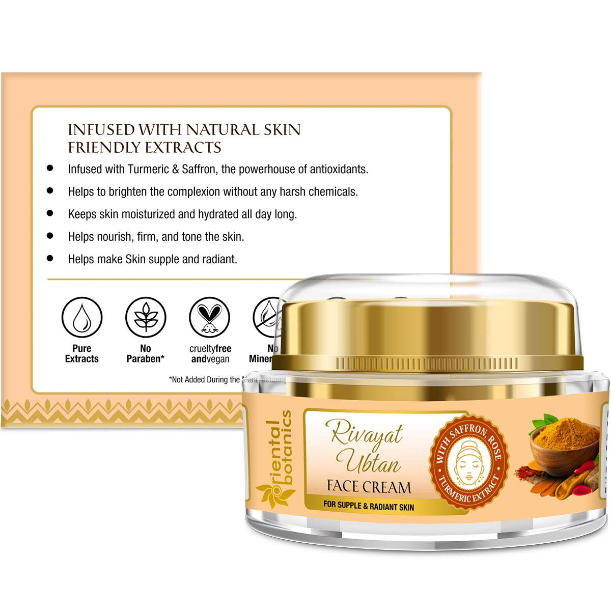 Oriental Botanics Rivayat Ubtan Face Cream 50g - Natural Glow & Nourishment with Traditional Ubtan Ingredients | Paraben & Sulfate Free | Cruelty-Free Vegan Skincare | Perfect for Daily Moisturizing & Brightening Routine