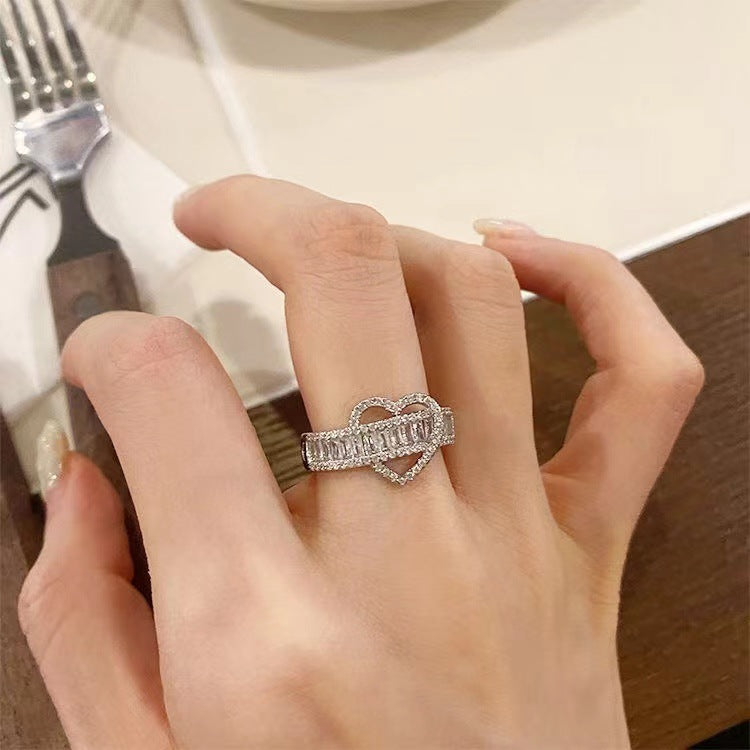 Wide Band Zircon Gold Heart Ring for Women | Elegant 925 Sterling Silver Jewelry Gift for Valentine's Day, Anniversary & Special Occasions | A8546