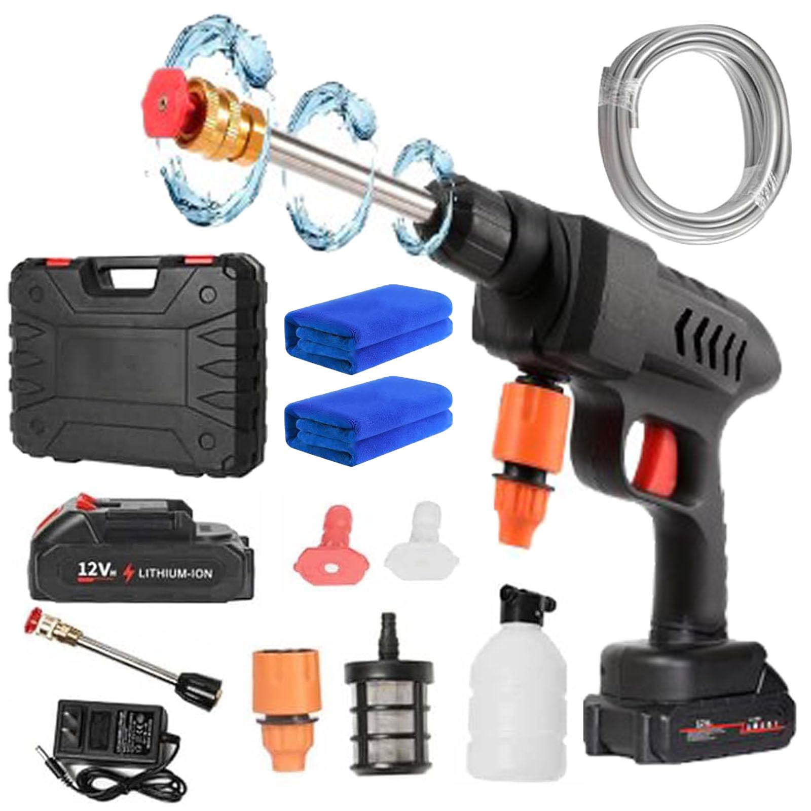 EzJet 6-in-1 Portable High Pressure Power Washer - Wireless Car Wash Water Gun with Hydro Sprayer (1 Set) | Perfect for Home, Auto Detailing, Patio Cleaning & Outdoor Use