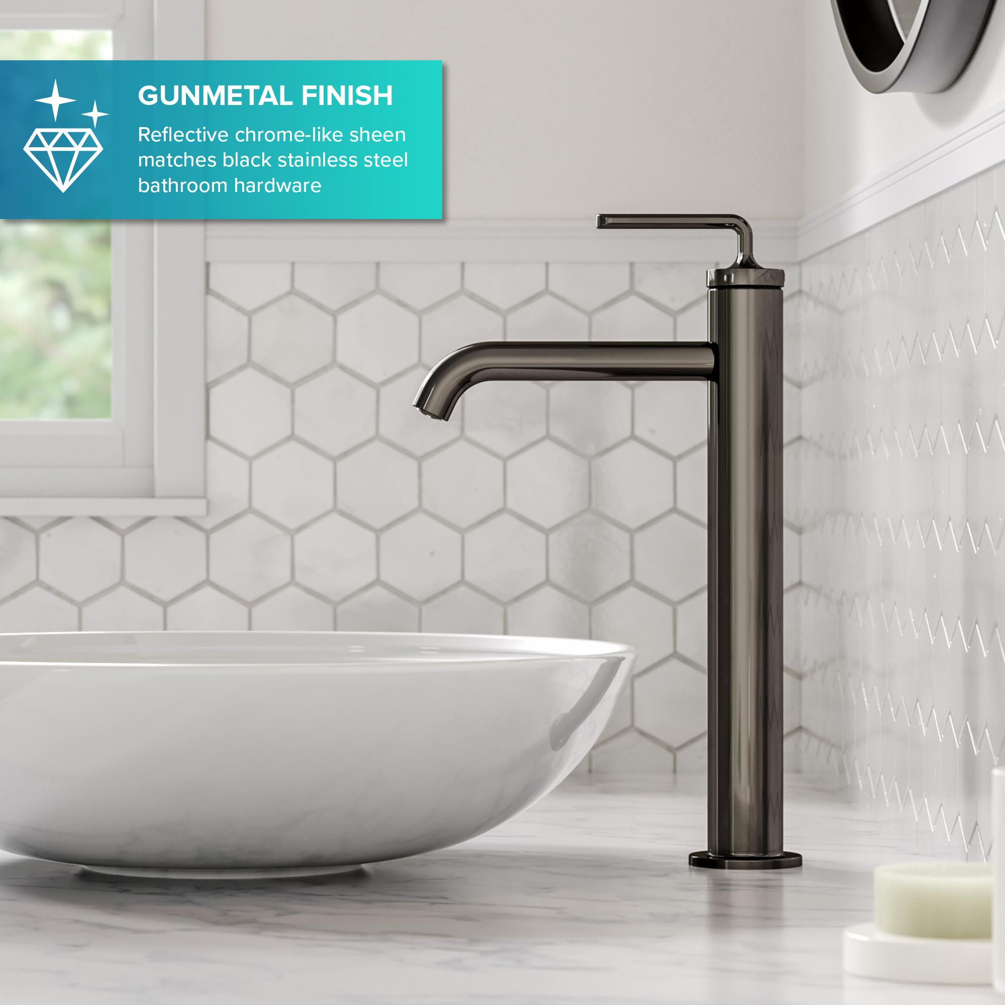 KRAUS Ramus Matte Black Single Handle Vessel Sink Bathroom Faucet with Pop-Up Drain - KVF-1220MB | Modern Bathroom Upgrade for Vanities & Powder Rooms