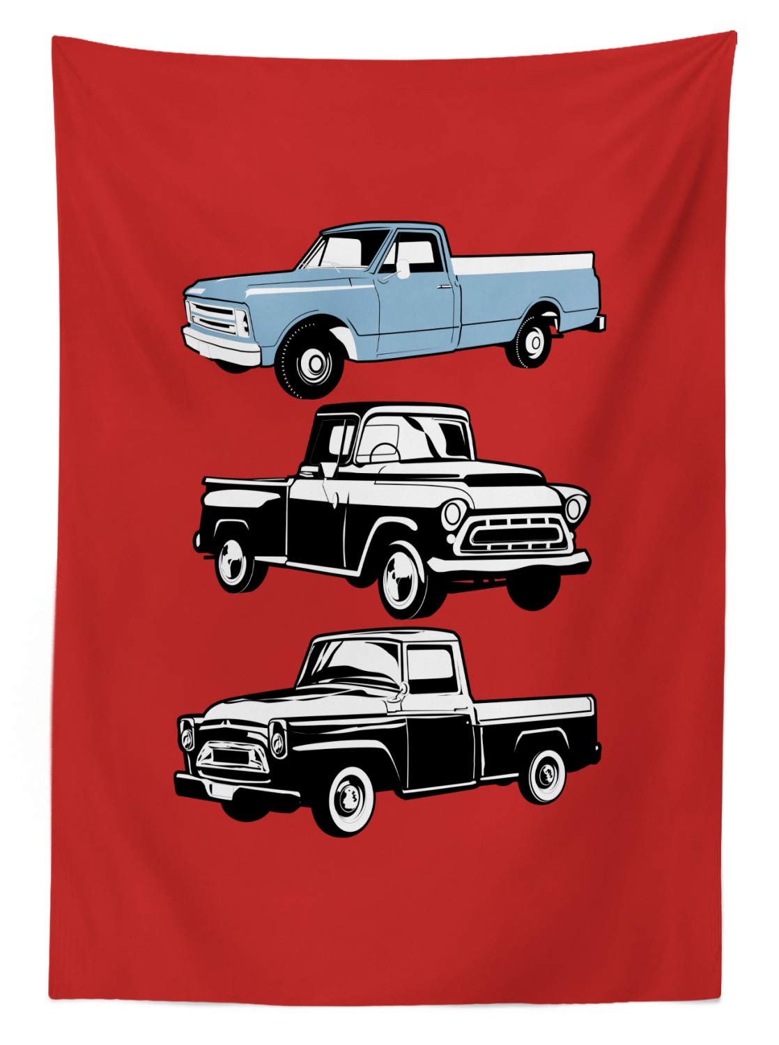 Ambesonne Vintage Pickup Truck Tablecloth - Washable Outdoor Picnic Table Cover with Abstract Ruby Blue White Design, 58x84 Inches - Perfect for BBQs, Camping, and Backyard Parties