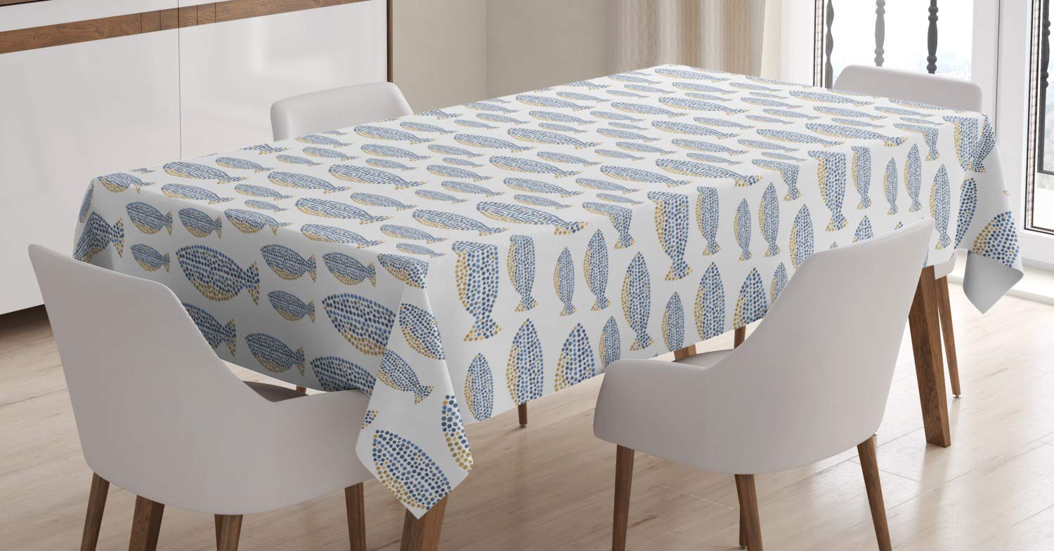 Ambesonne Fish Tablecloth - Pointillist Style Sea Animals Aquarium Eco-Themed Rectangular Table Cover for Dining Room & Kitchen Decor, 60