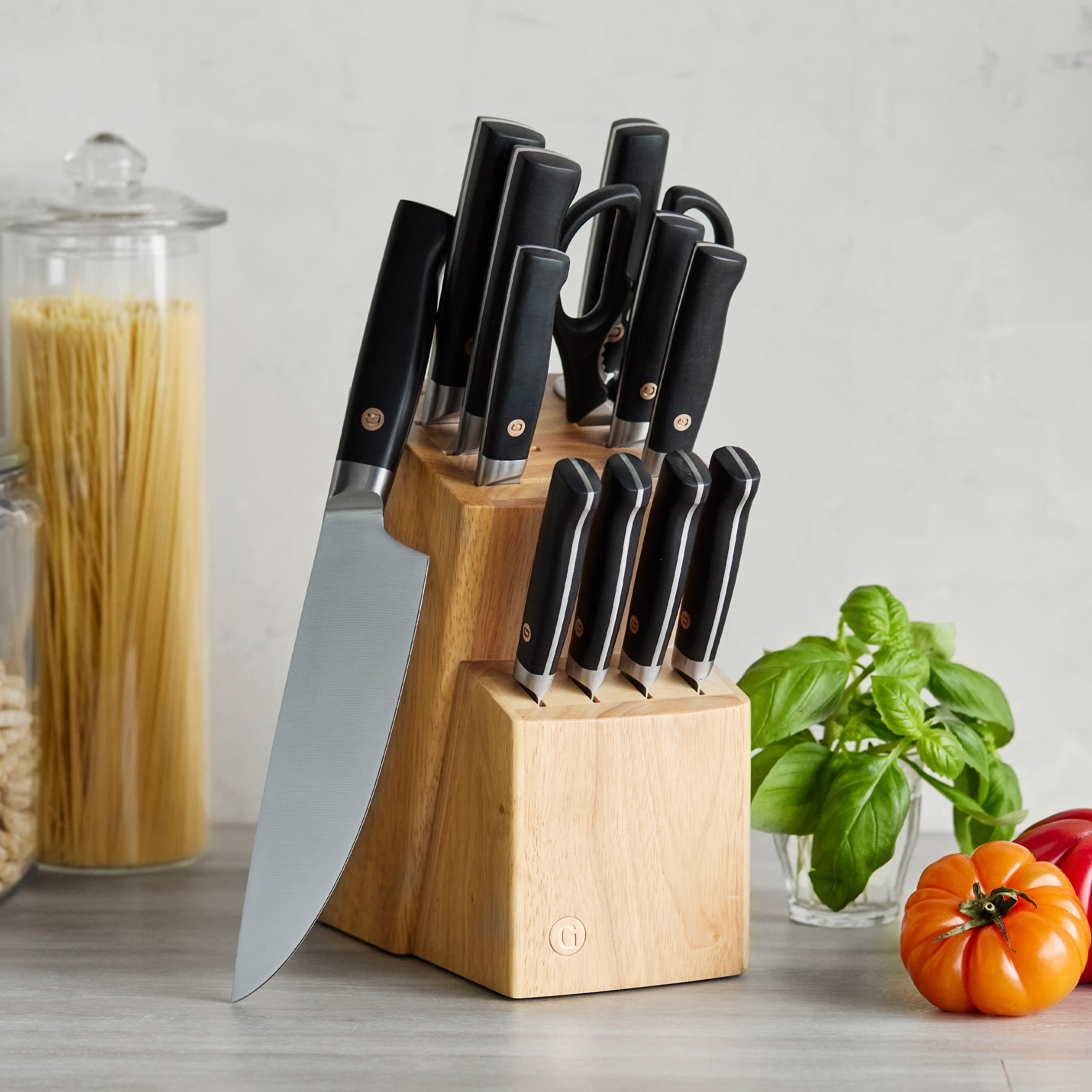 Elite Cutlery 13-Piece Knife Block Set with Stainless Steel Knives - Perfect for Home Kitchen, Professional Chefs & Cooking Enthusiasts