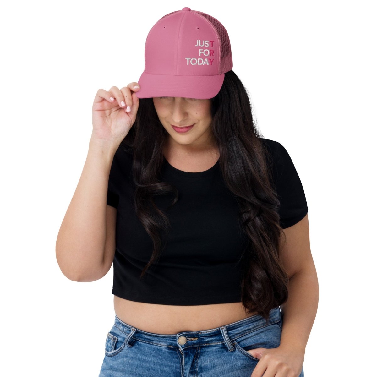 Just for Today Embroidered Trucker Hat - Adjustable Snapback Pink Baseball Cap for Women & Men | Perfect for Outdoor Activities, Sports & Casual Wear