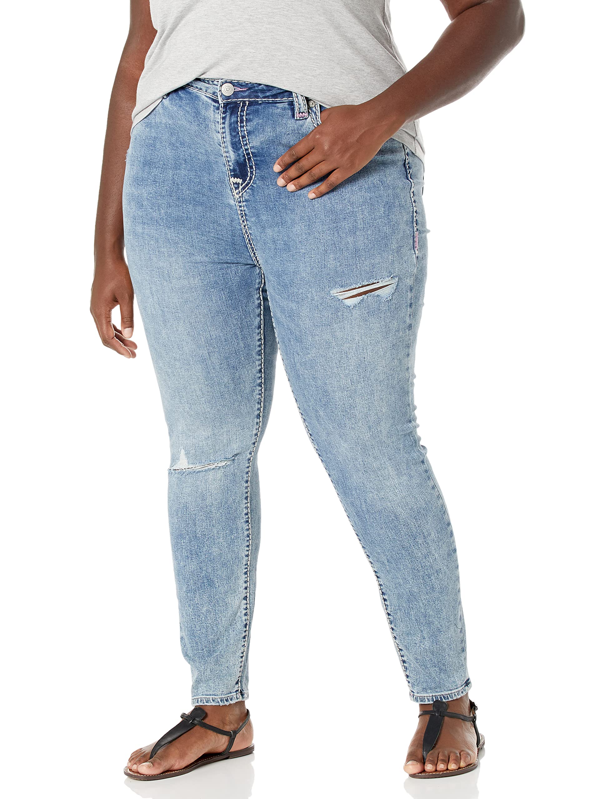 True Religion Women's Jennie Mid Rise Skinny Super T Jean - Stretch Denim Pants for Casual Wear & Night Out | Comfortable Slim Fit Jeans for Everyday Style