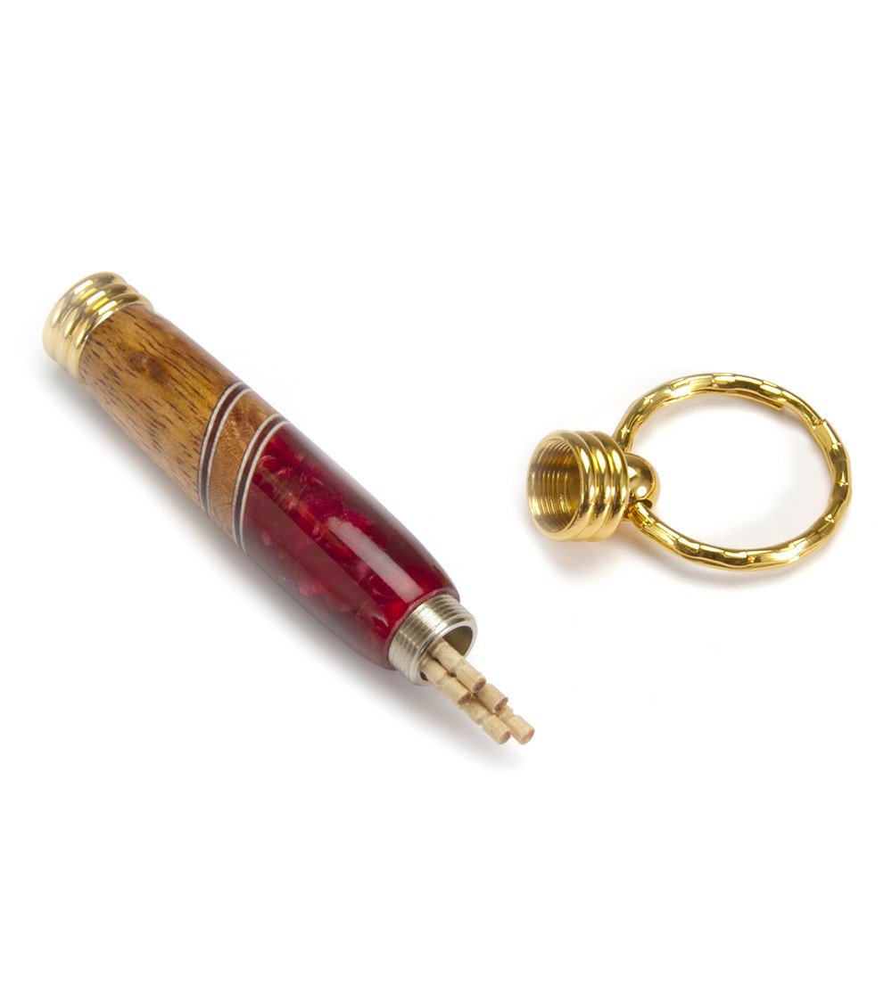 Premium Koa Wood Toothpick Holder Keychain - Handcrafted by Dale Dennison - Perfect for Travel, Camping & Daily Use (Multiple Color Options)
