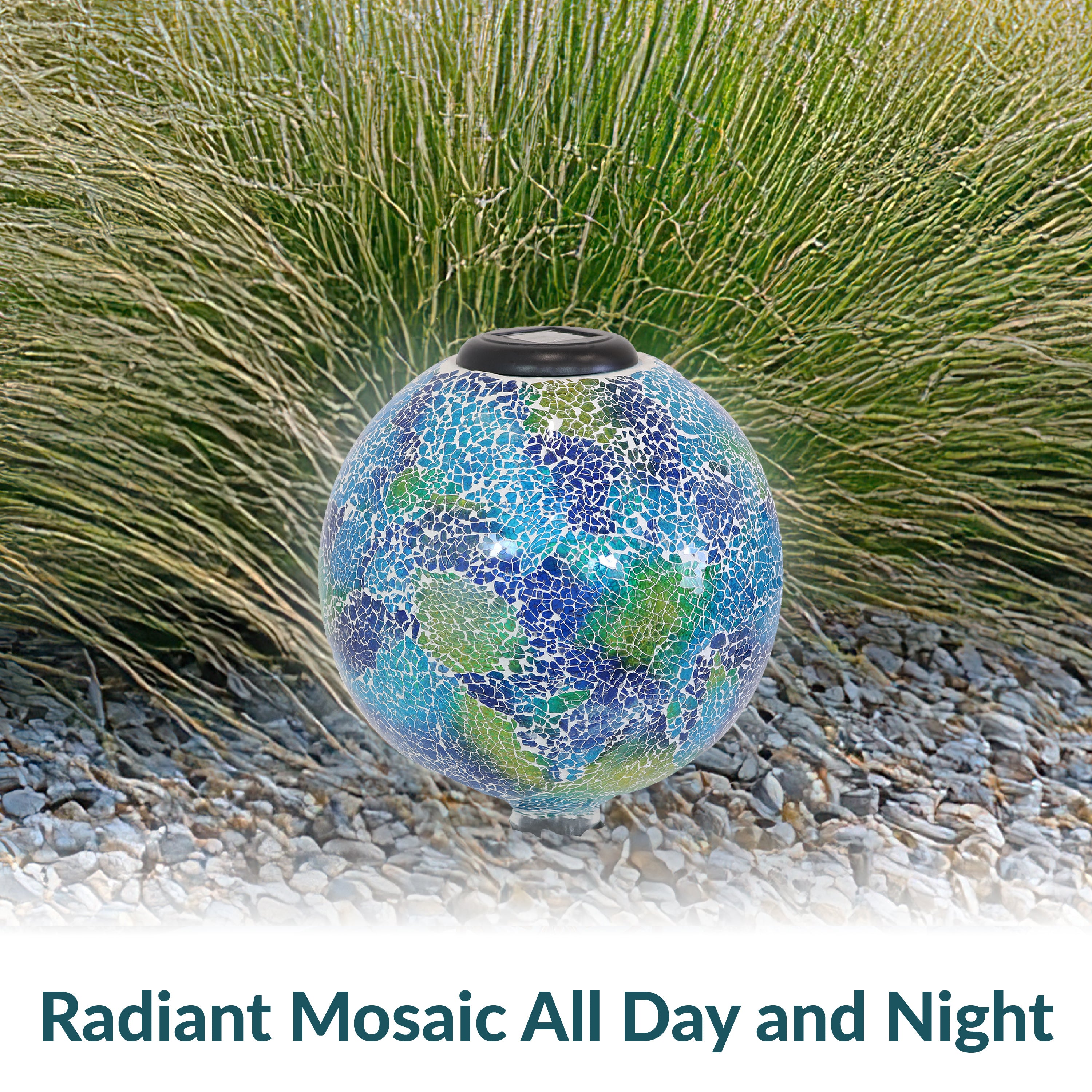 Sunnydaze 10-Inch Glass Mosaic Solar Garden Gazing Globe - Decorative Outdoor Sphere for Garden, Patio, Yard & Landscape Decor | Solar-Powered Light for Nighttime Ambiance