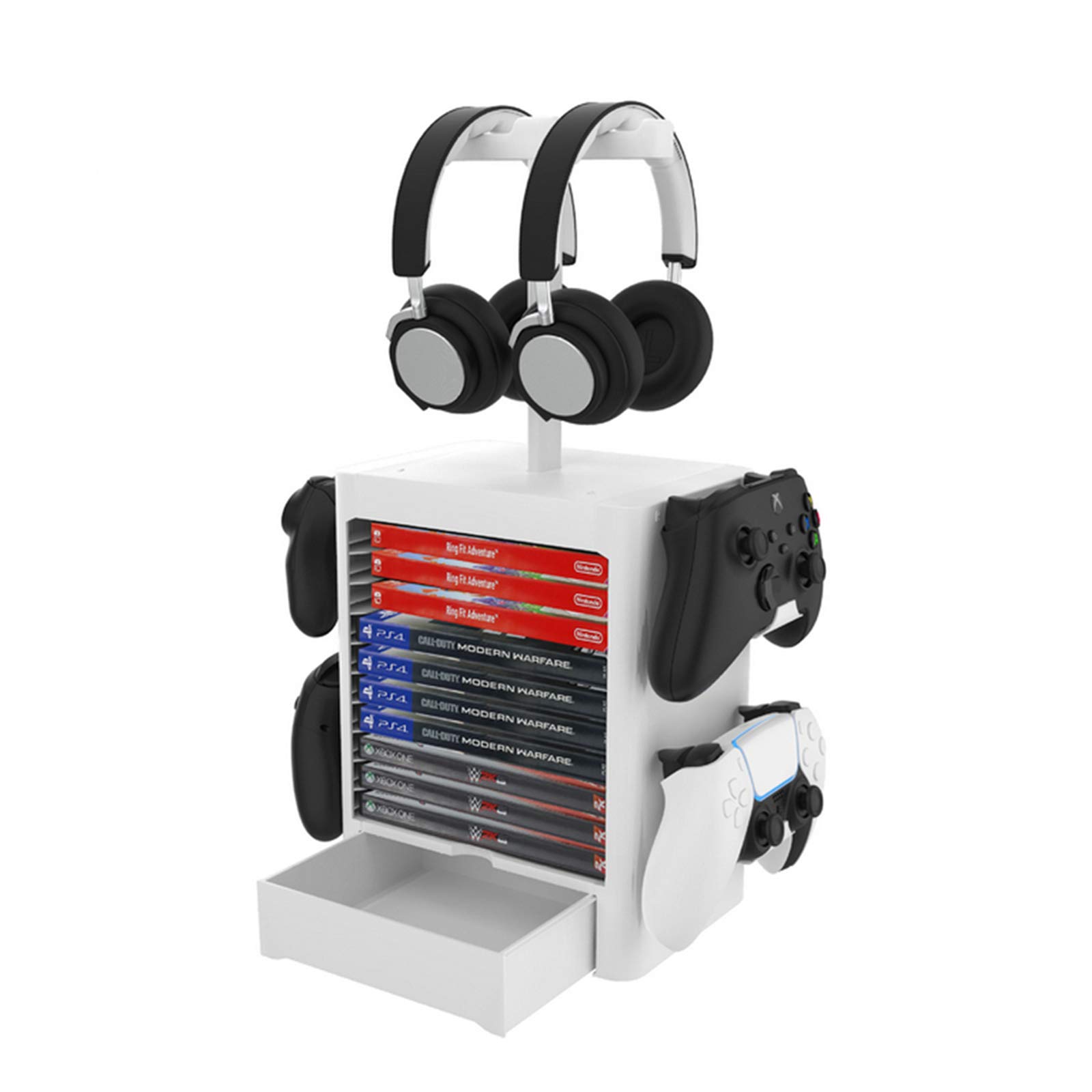 RIXOW PS5 Game Storage Stand - Holds 10 Games, 4 Controllers & 2 Headsets - Universal Organizer for PlayStation 5/PS4/Slim/Pro - Perfect for Gaming Setup & Media Storage