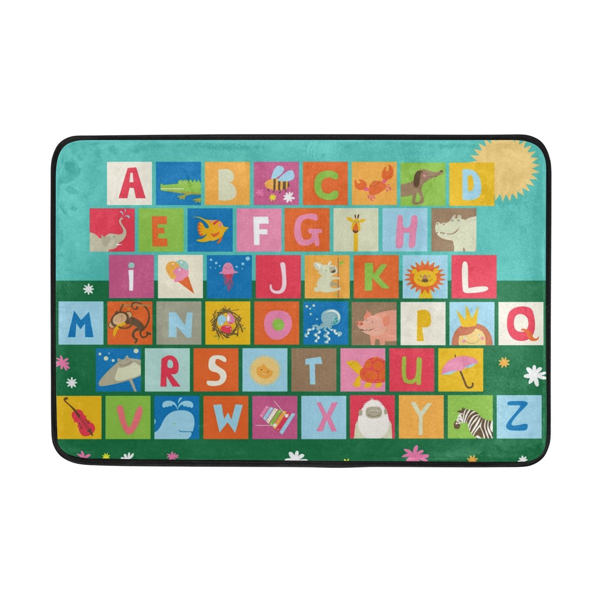 ALAZA Cartoon Alphabet ABC Hipster Animal Doormat - Non-Slip Indoor Outdoor Entrance Rug for Bathroom, Kitchen, Porch - 23.6 x 15.7 Inch Washable Floor Mat for Home Decor & Kids Room