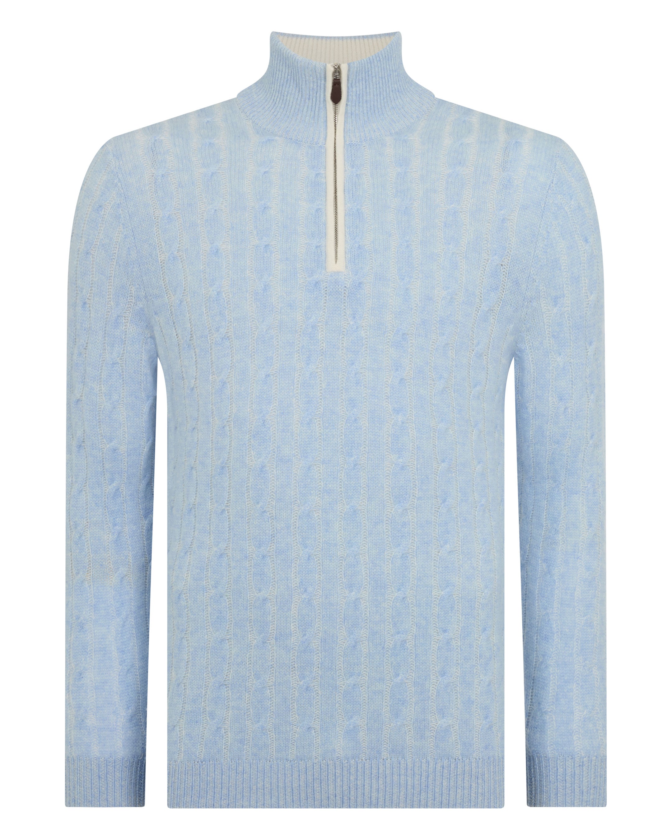 Premium Men's Two-Tone Cable Knit Half-Zip Cashmere Sweater in Cornflower Blue - Cozy Winter Wear for Office & Casual Outings