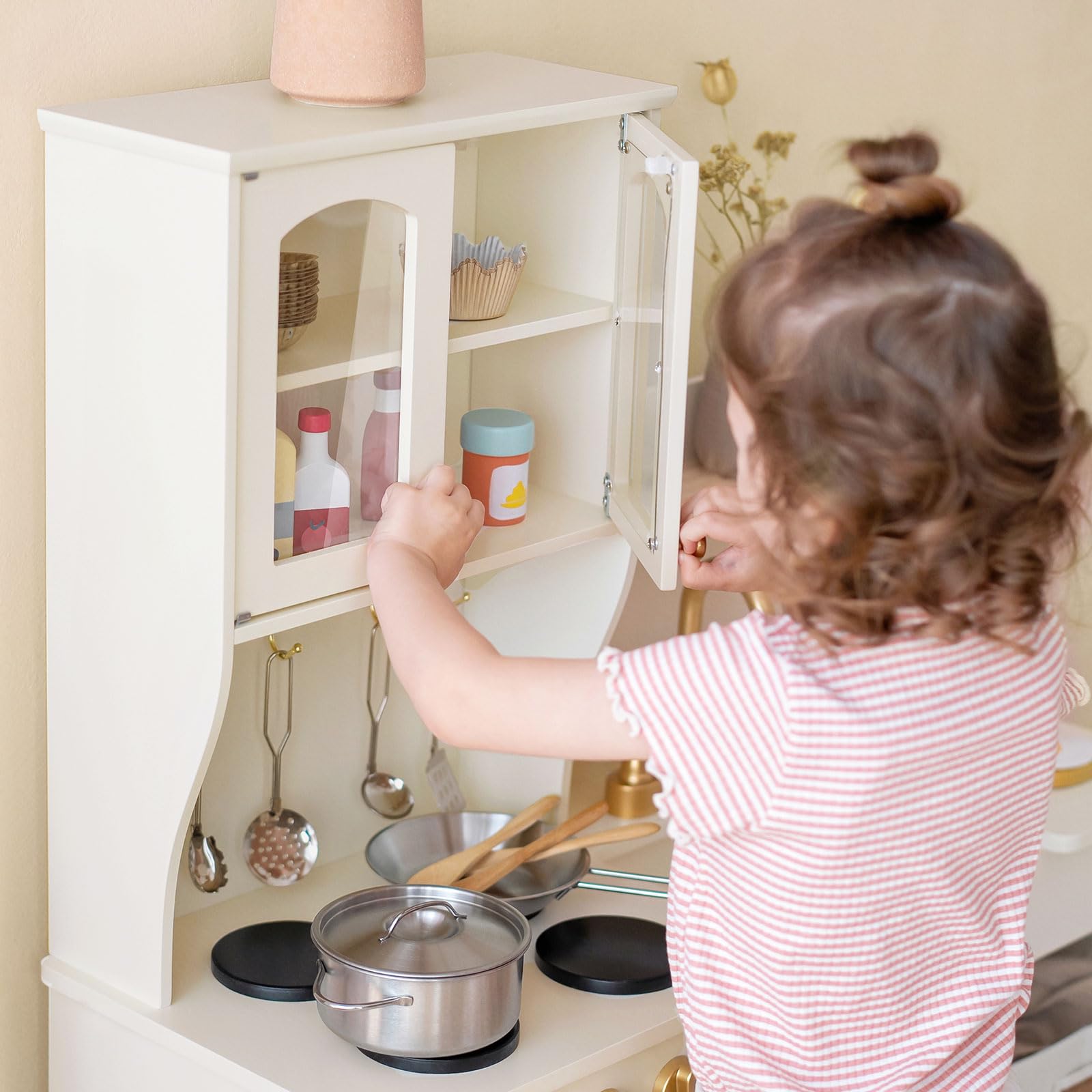 Tiny Land Wooden Play Kitchen for Kids - Toy Kitchen Set with Storage, Realistic Features & Accessories - Perfect for Pretend Play, Role-Playing & Early Learning - Ideal Gift for Toddlers Ages 3+ (Indoor Playroom, Preschool Classroom, Birthday Gift)