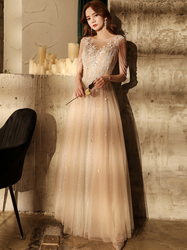 Elegant Light Pink Tassel Long Prom Dress - A-Line Formal Evening Gown for Women | Perfect for Homecoming, Ball, Wedding & Special Occasions