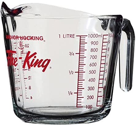 Fire King Glass Measuring Cup 4 Cup (1L) - Durable Kitchen Essential for Baking, Cooking & Mixing Drinks