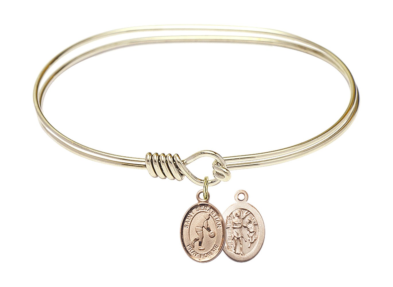 F A Dumont 7 Inch Oval Eye Hook Bangle Bracelet with St. Sebastian/Basketball Charm - Elegant Jewelry for Sports Fans & Religious Gifts - Perfect for Basketball Games, Church Events & Everyday Wear