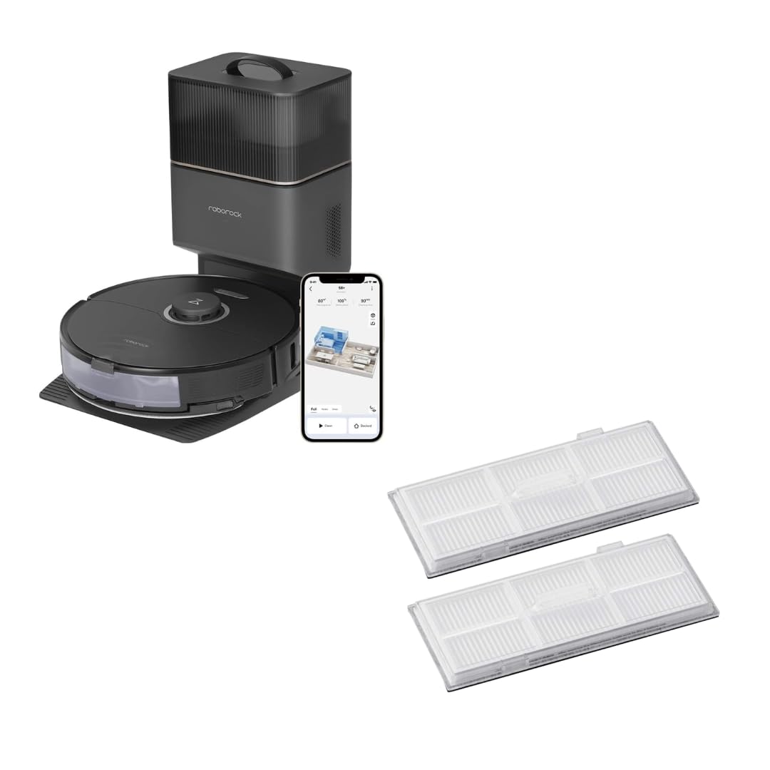 Roborock S8+ Robot Vacuum Cleaner with Self-Empty Dock & Washable Filter - Powerful Suction, Smart Mapping, Perfect for Hardwood Floors & Pet Hair - Ideal for Large Homes & Busy Families