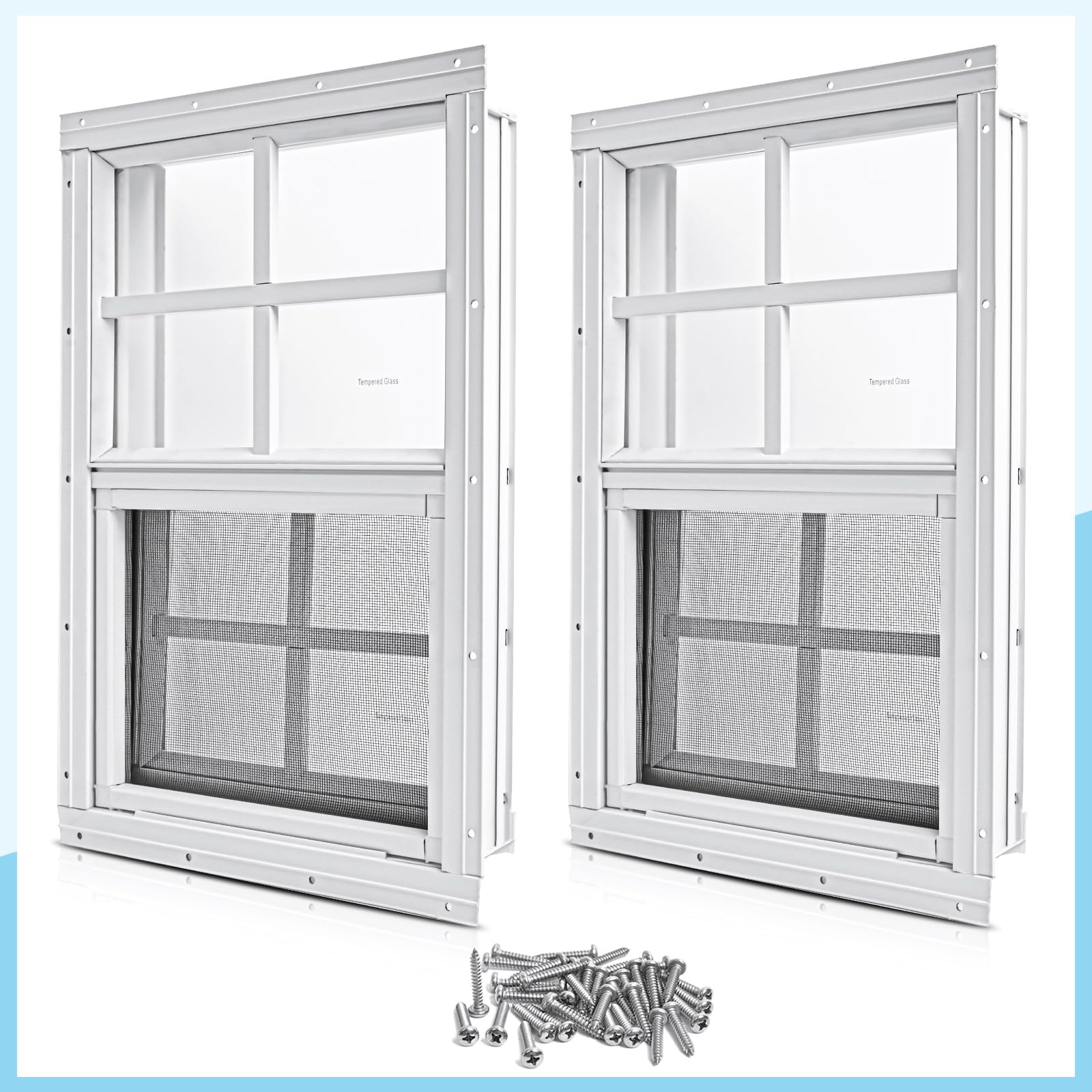 2 Pack White Flush Mount Shed Window 18