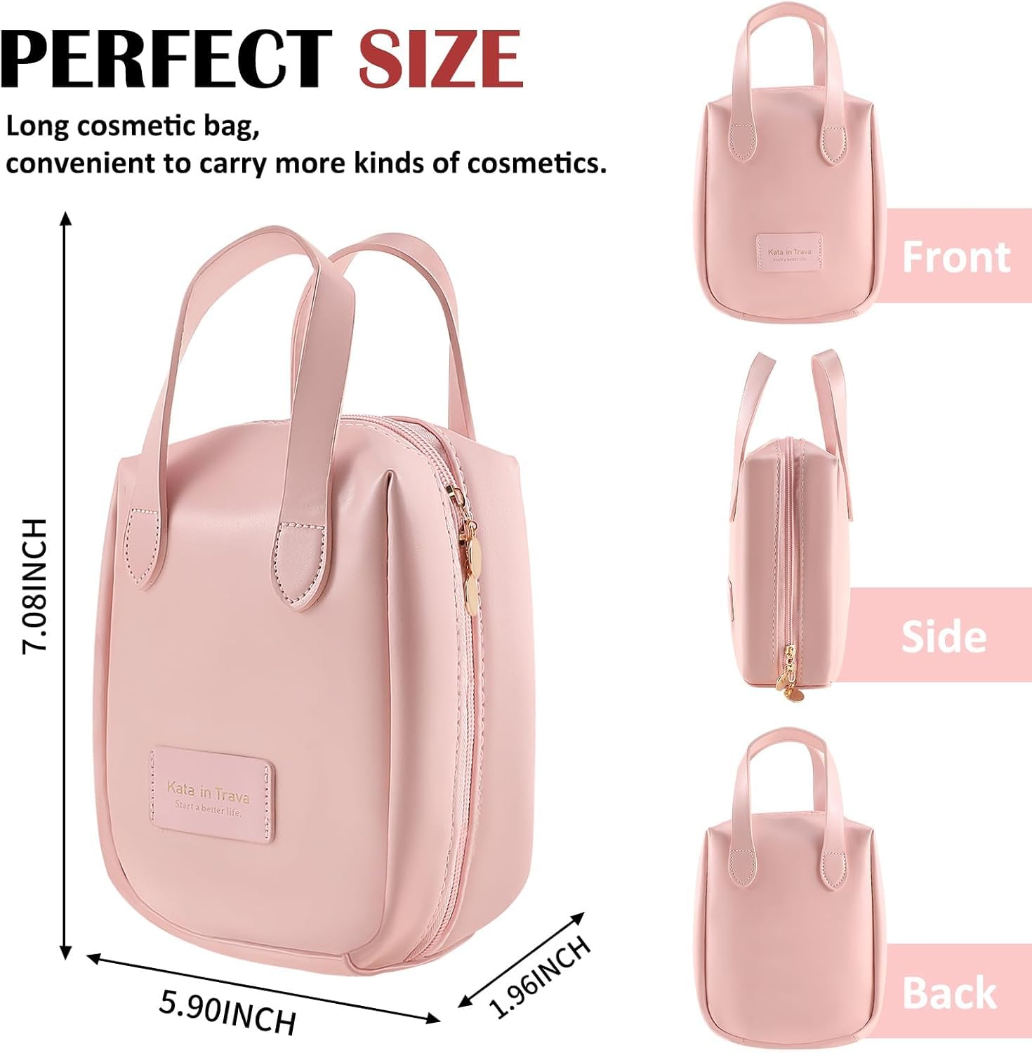 Brikipth Large Waterproof PU Leather Makeup Bag for Women - Cute Travel Cosmetic Organizer with Divider & Handle, Pink | Perfect for Travel, Gym, Daily Use & Gift Giving