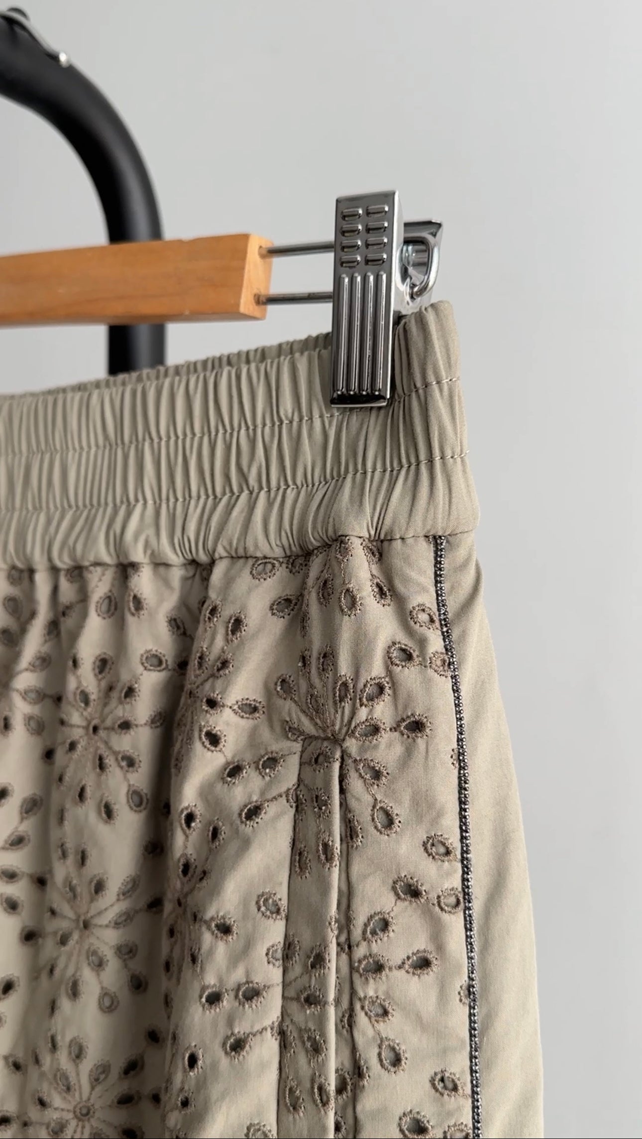 Brunello Cucinelli Women's Eyelet Embroidered Khaki Shorts - Size S (4/6) | Casual Summer Shorts for Beach, Travel & Everyday Wear