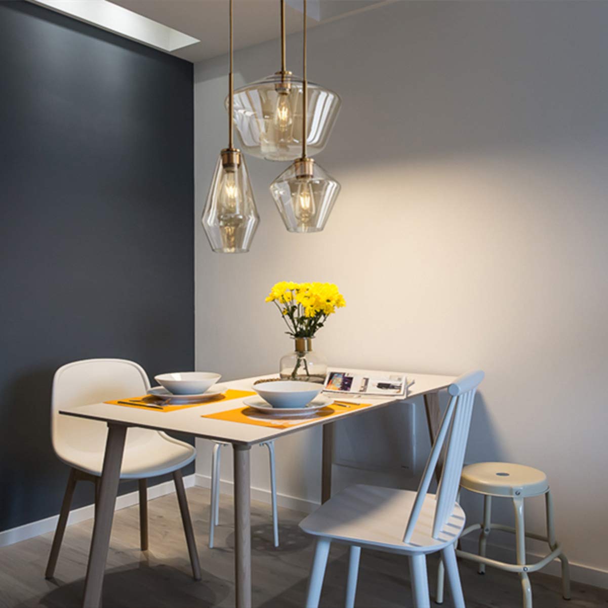 Modern Champagne Gold Glass 3-Light Pendant Chandelier - Adjustable Height Flush Mount Ceiling Light Fixture for Kitchen Island, Dining Room, Coffee Bar & Living Room | Elegant Linear Lighting for Home & Restaurant Decor
