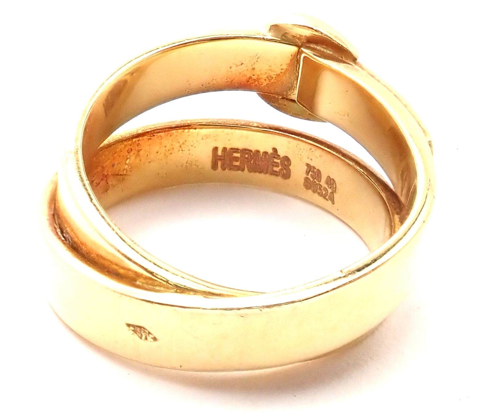 Authentic Hermes 18K Yellow Gold Buckle Double Row Band Ring for Women - Luxury Fashion Jewelry Gift for Birthday, Anniversary & Special Occasions