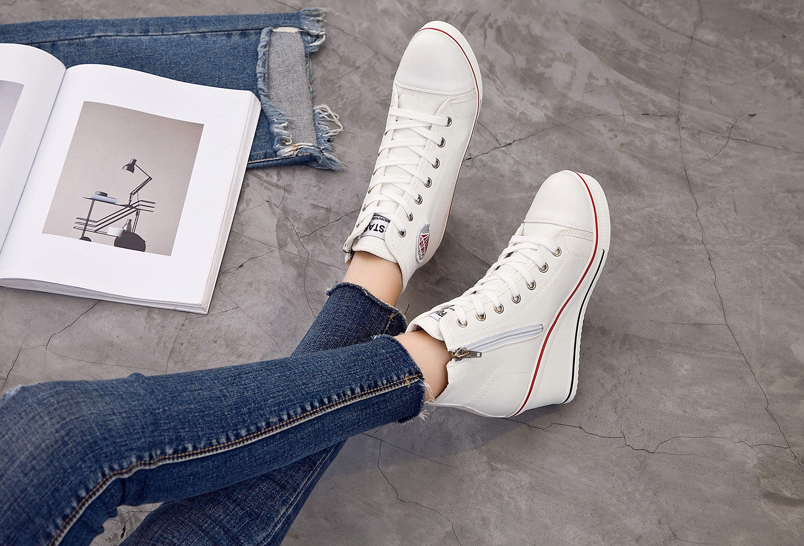 Women's Fashion High-Heel Canvas Sneakers - Comfortable Platform Wedge Pump Shoes for Walking & Casual Wear | Perfect for Office, Dating & Daily Outfits