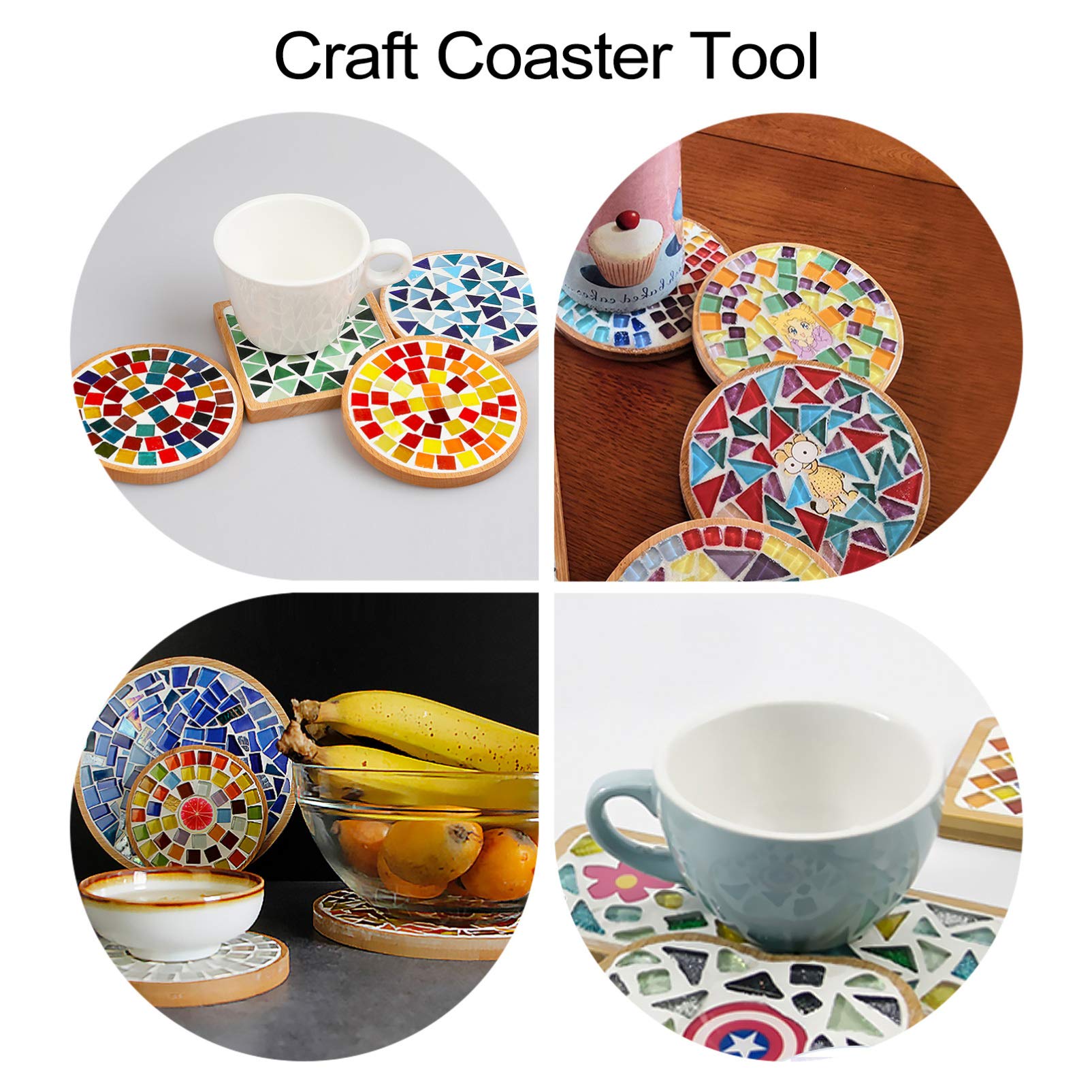 EXCEART 6-Piece DIY Mosaic Wooden Tray Set - Handmade Fillable Serving Trays, Coasters & Plant Pot Mats for Creative Crystal Crafts - Perfect for Home Decor, Gift Making & DIY Art Projects