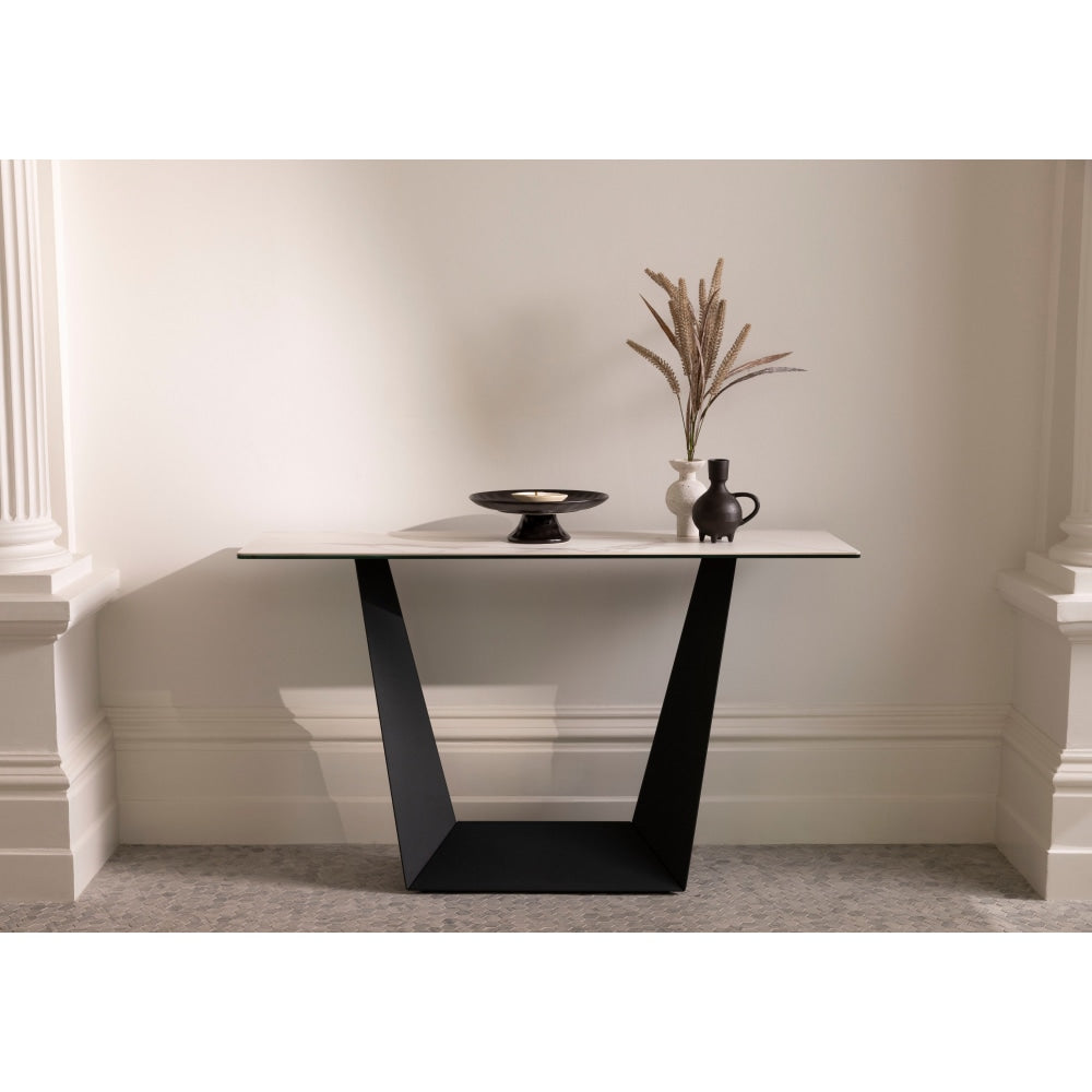 Arianna Modern Rectangular Hallway Console Table - Ceramic Marble Finish Entryway Table for Foyer, Living Room & Home Decor
