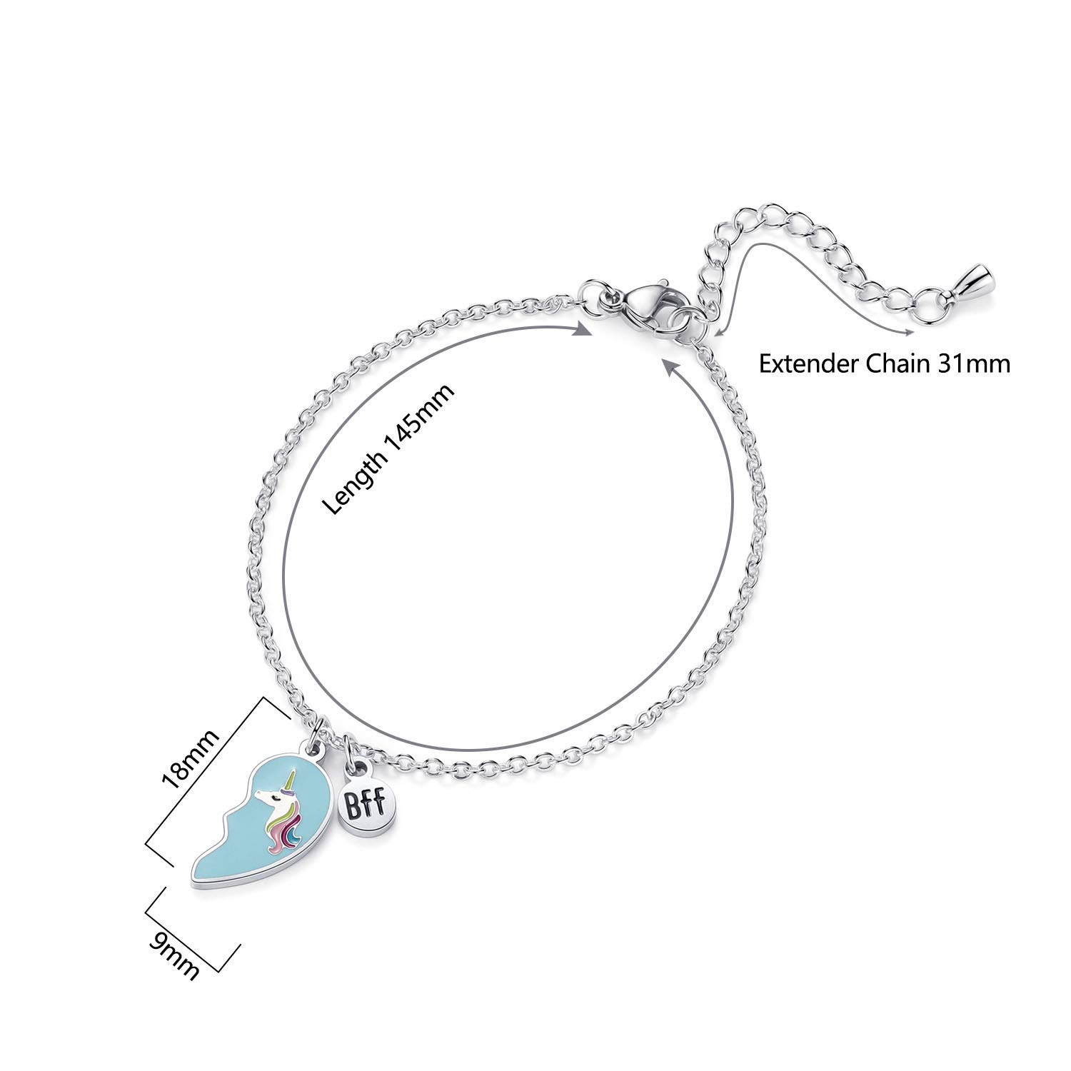 ZIBUYU® Lucky Unicorn Heart Bracelet Set for Women & Girls - 2 Pcs Stylish BFF Jewelry Gift, Friendship Bracelet for Best Friends, Kids & Teens - Perfect for Birthdays, Anniversaries & Valentine's Day