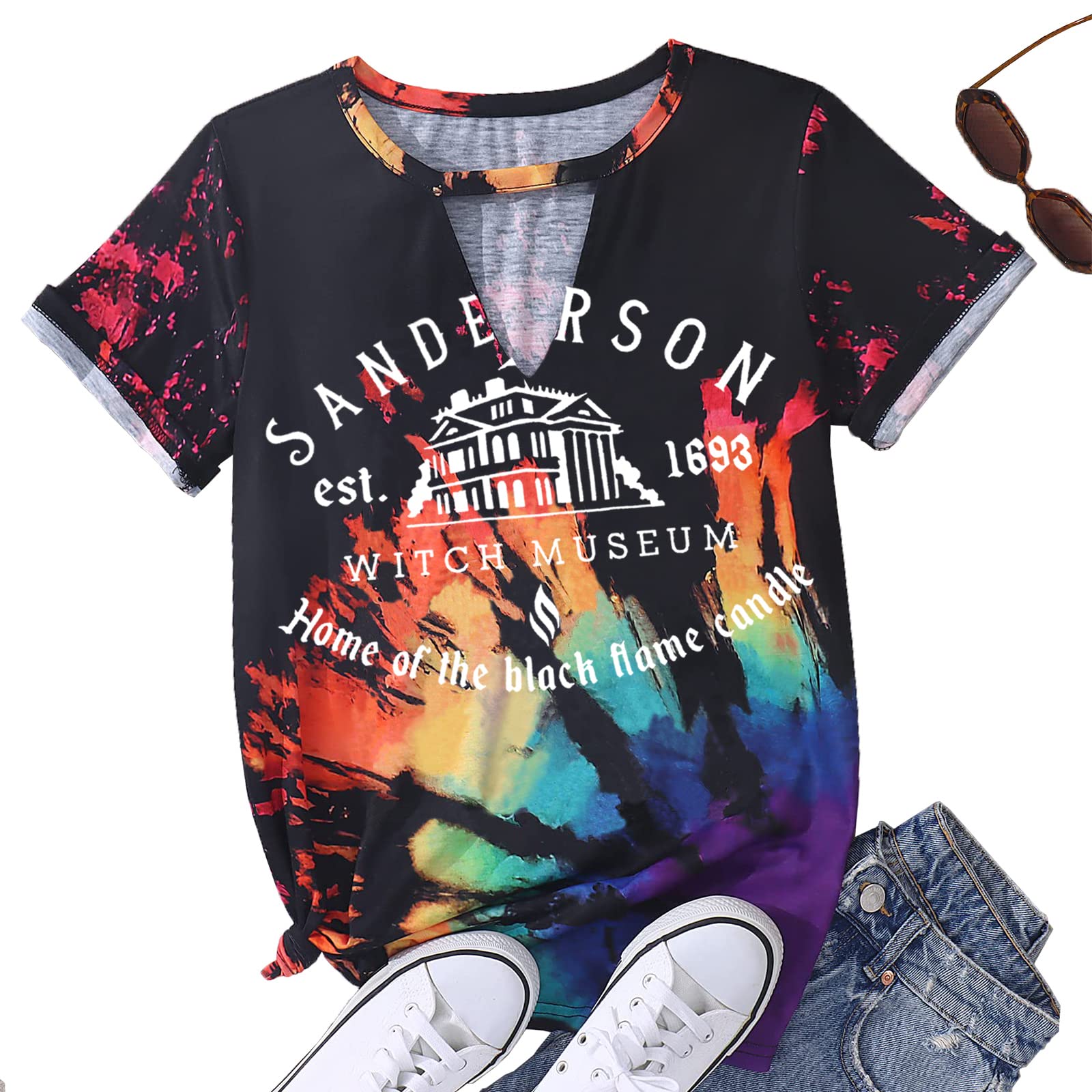 MAIHUN Halloween T-Shirt for Women - Hocus Pocus Sanderson Sisters Horror Movie Tee | Scary Witch Costume Top for Halloween Party, Cosplay & Horror Squad Outfits