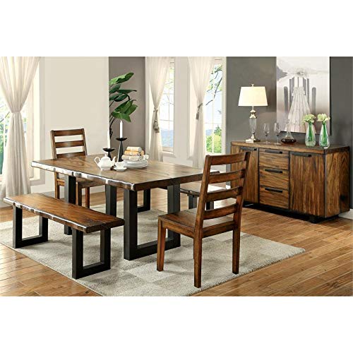 Furniture of America Tobacco Oak Wooden Dining Bench - Rustic Farmhouse Style for Kitchen, Dining Room & Entryway Seating