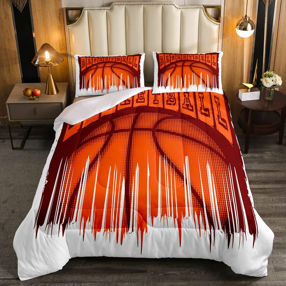 Feelyou Basketball Pattern Comforter Set - Sports Themed Bedding for Boys, Girls, Teens & Adults - Twin Size Duvet Cover with Pillowcases - Perfect Gift for Basketball Players & Fans - Ideal for Bedrooms, Dorms & Game Rooms