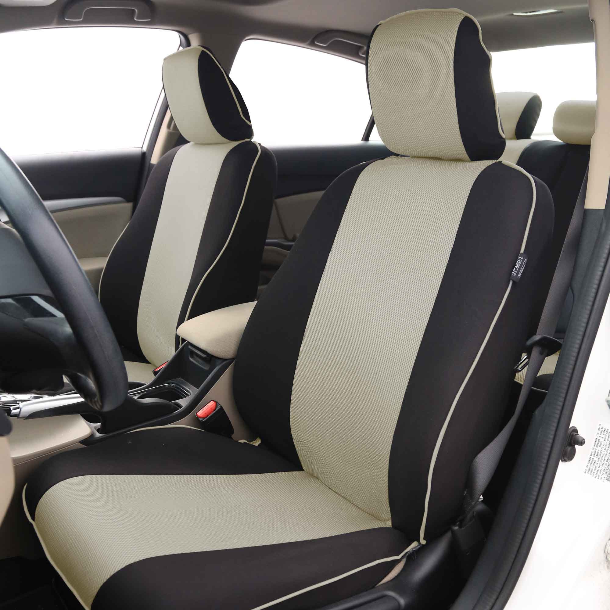 Premium FH Group Universal Car Seat Covers - Full Set Beige Cloth with Edgy Piping | Airbag Compatible & Split Rear Design | Fits Most Cars, Trucks & SUVs | Perfect for Daily Commute, Road Trips & Interior Protection