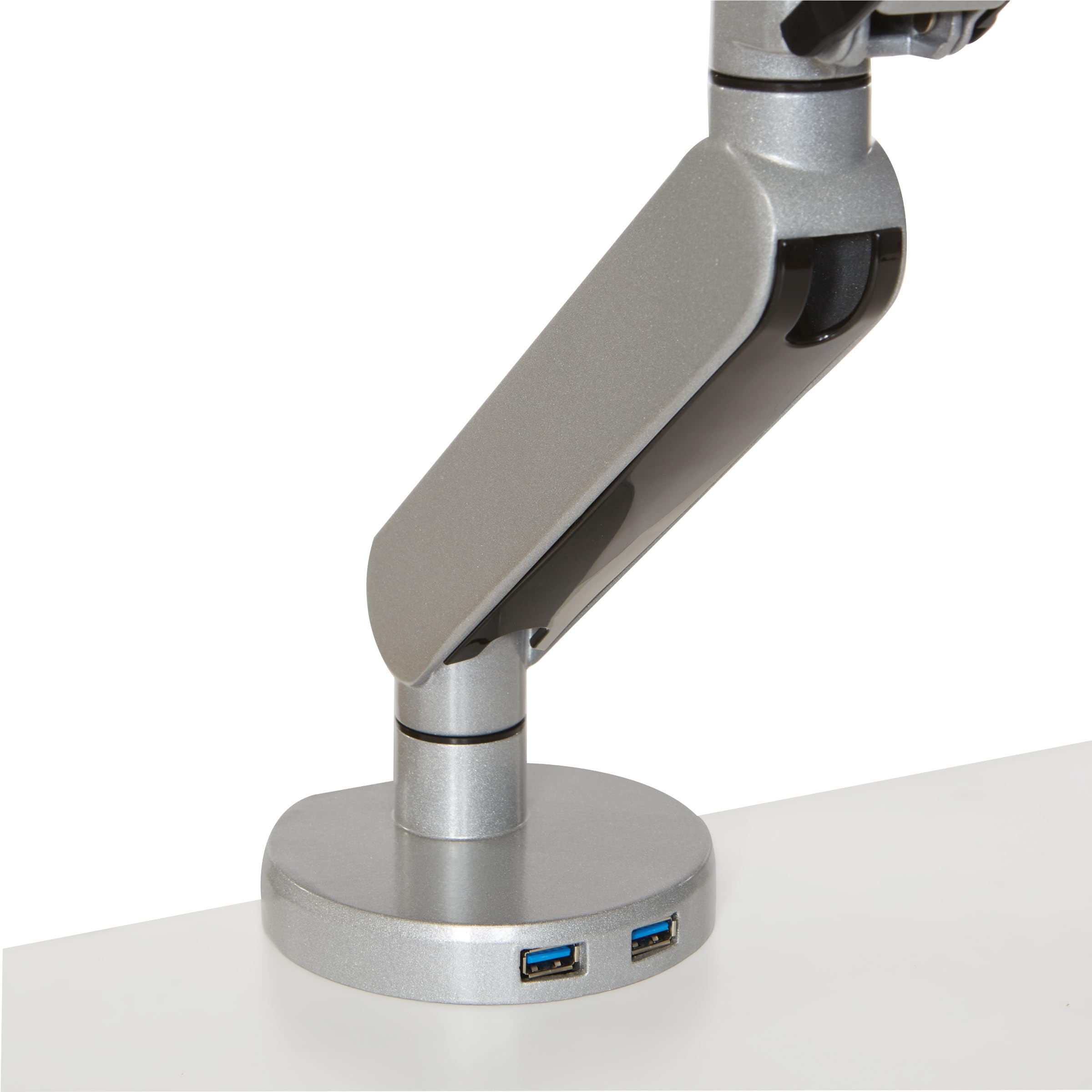 Office Star Ascend II Single Monitor Arm with Dual USB 3.0 Ports, 3-Point Rotation & VESA Mount (17-30 inch) - Ergonomic Adjustable Desk Mount for Home Office, Gaming & Workspace Setup - Silver