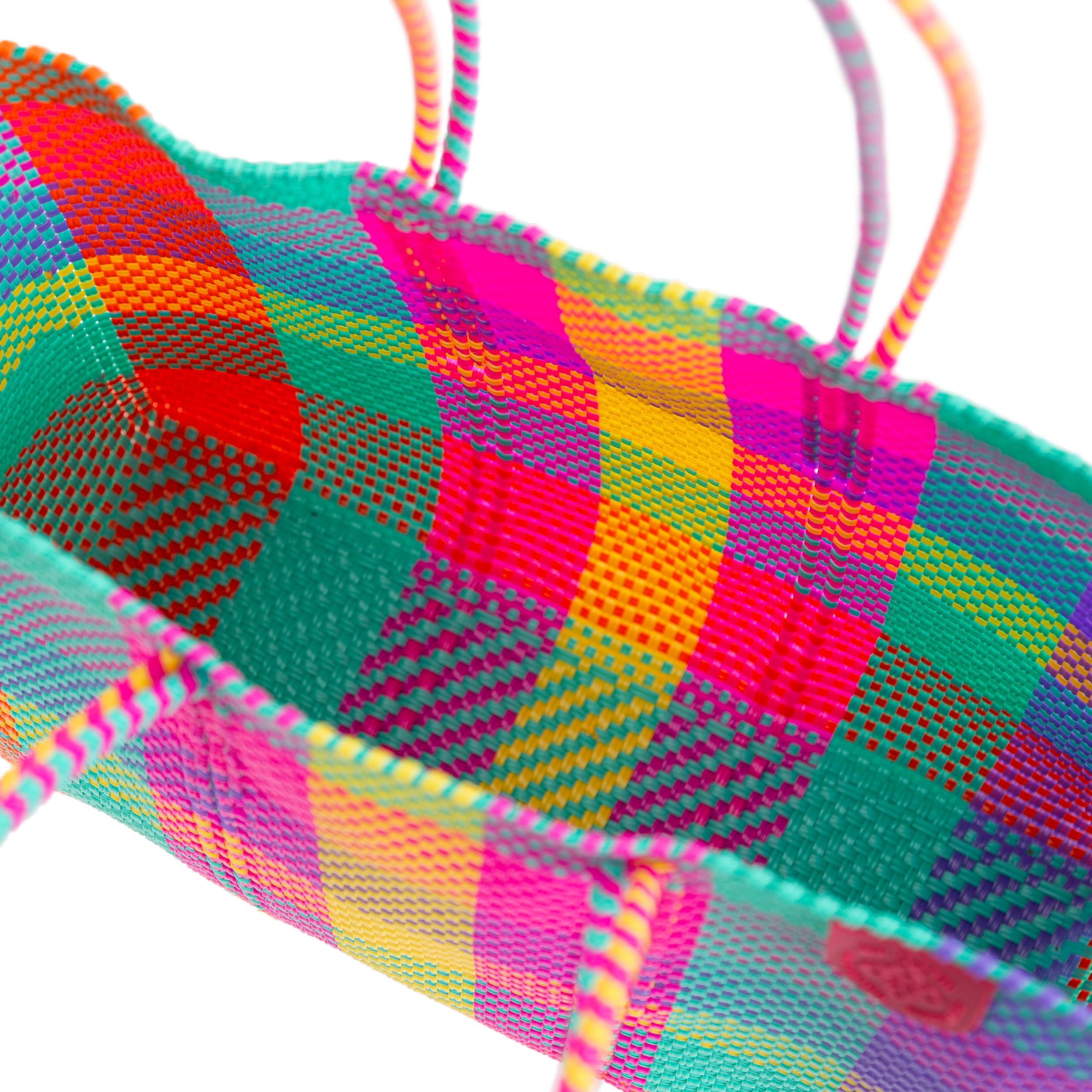 Fiesta Super Tote - Handwoven Mexican Plastic Beach Bag | Water-Resistant Summer Tote in Vibrant Colors | Perfect for Pool Parties, Beach Vacations & Shopping Trips