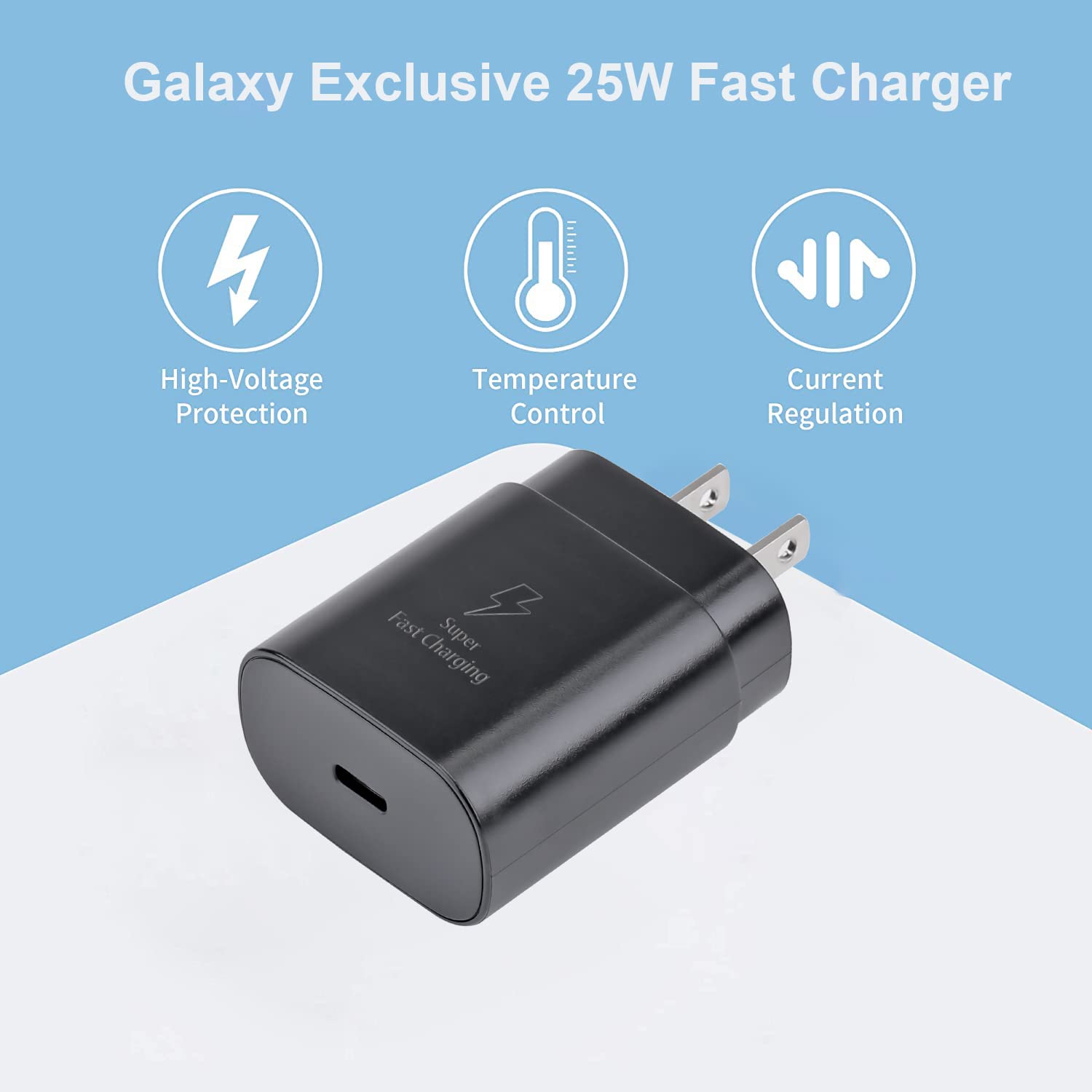 25W Fast USB C Wall Charger - Compatible with Samsung Galaxy S25/S24/S23/S22+/S21 Ultra/S20+/Z Fold 5/4/Z Flip 5/4/Note20/A53/A54/A55 - Type C Power Adapter for Home, Office & Travel Charging