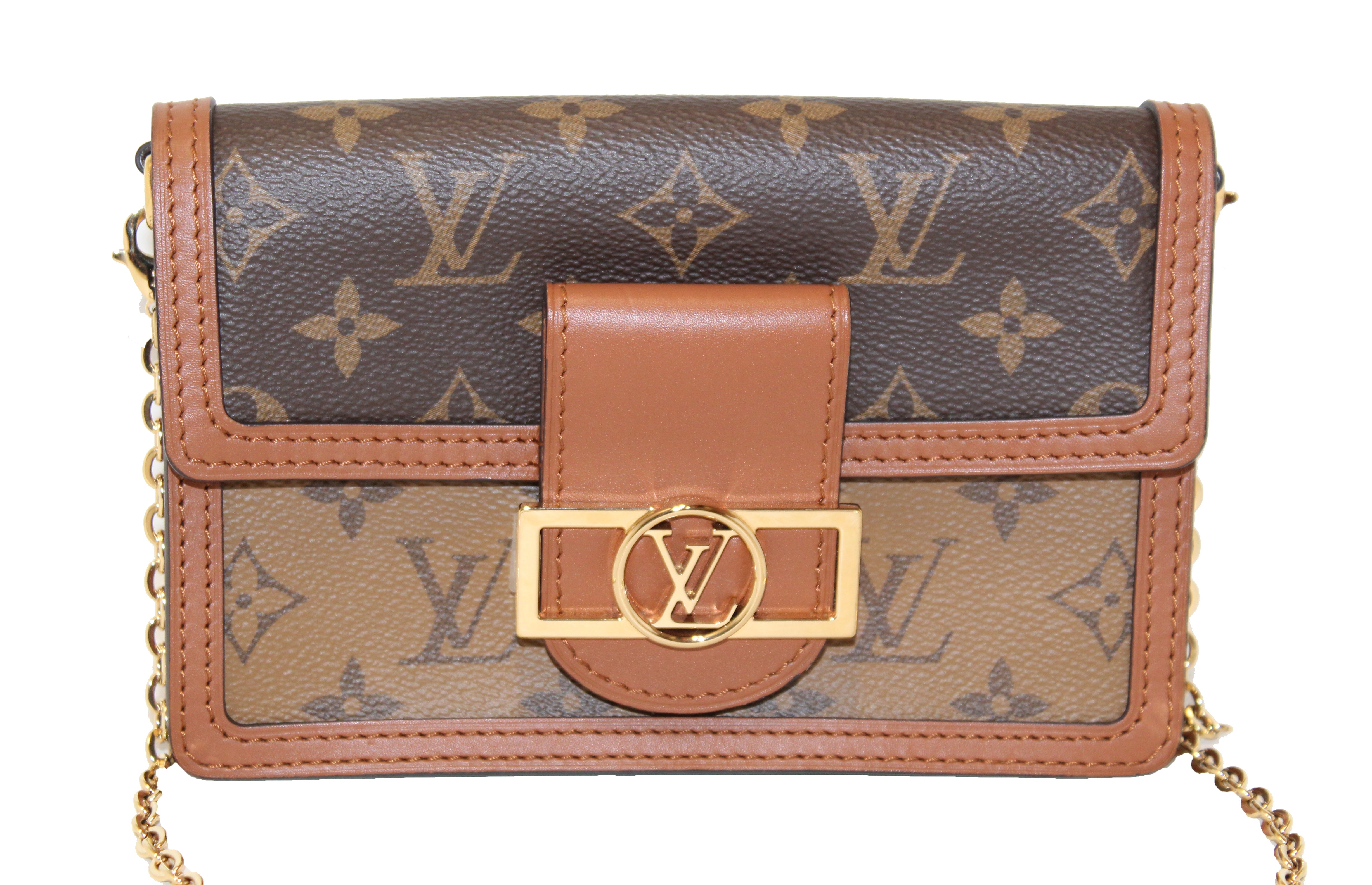 Authentic Louis Vuitton Dauphine Chain Wallet - Monogram & Reverse Canvas Crossbody Bag for Women | Luxury Designer Purse for Everyday Use, Date Night & Special Occasions