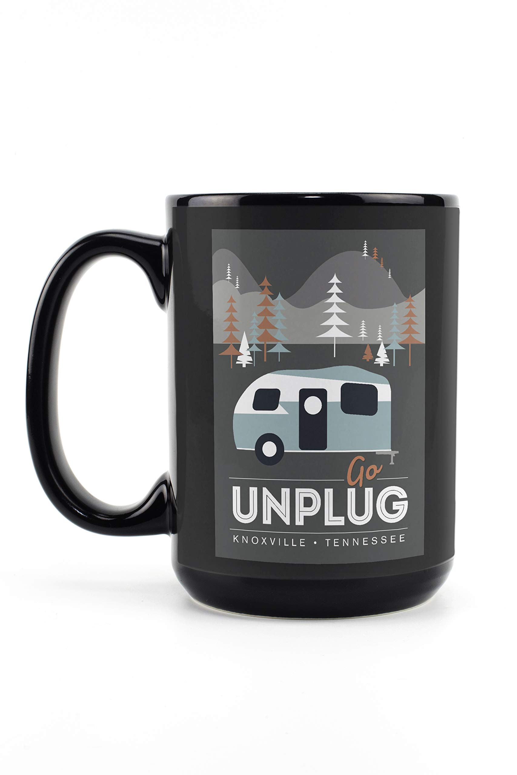 Lantern Press Knoxville Tennessee Retro Camper 15oz Black Ceramic Coffee Mug - Microwave & Dishwasher Safe - Perfect for Camping, Travel & Home Use