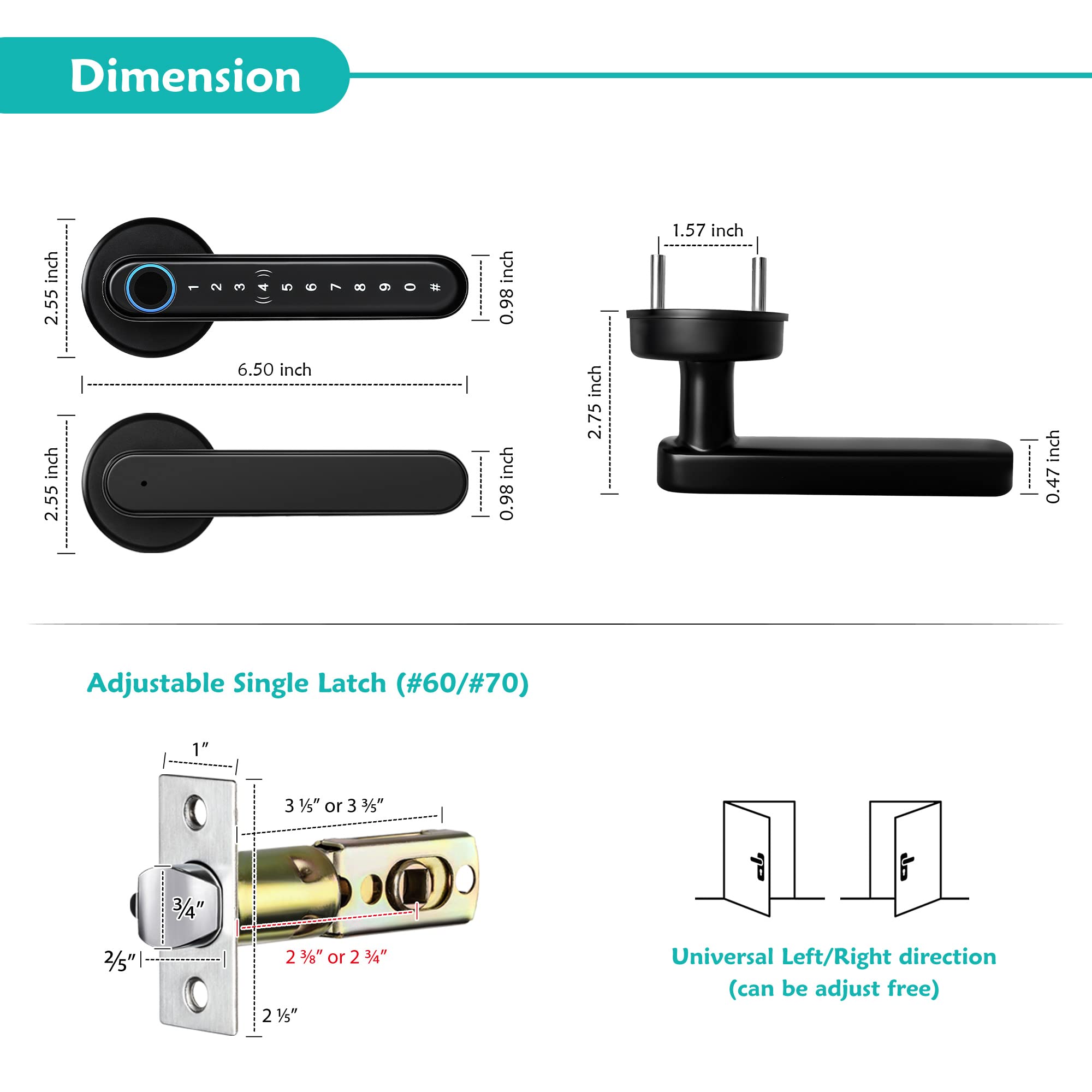 CATCHFACE Smart Lock - Fingerprint Door Lock, Keyless Entry, WiFi Enabled, Biometric Security with Free App, Ekey Sharing & IC Card - Matte Black for Front Door - Ideal for Home, Office & Vacation Rentals
