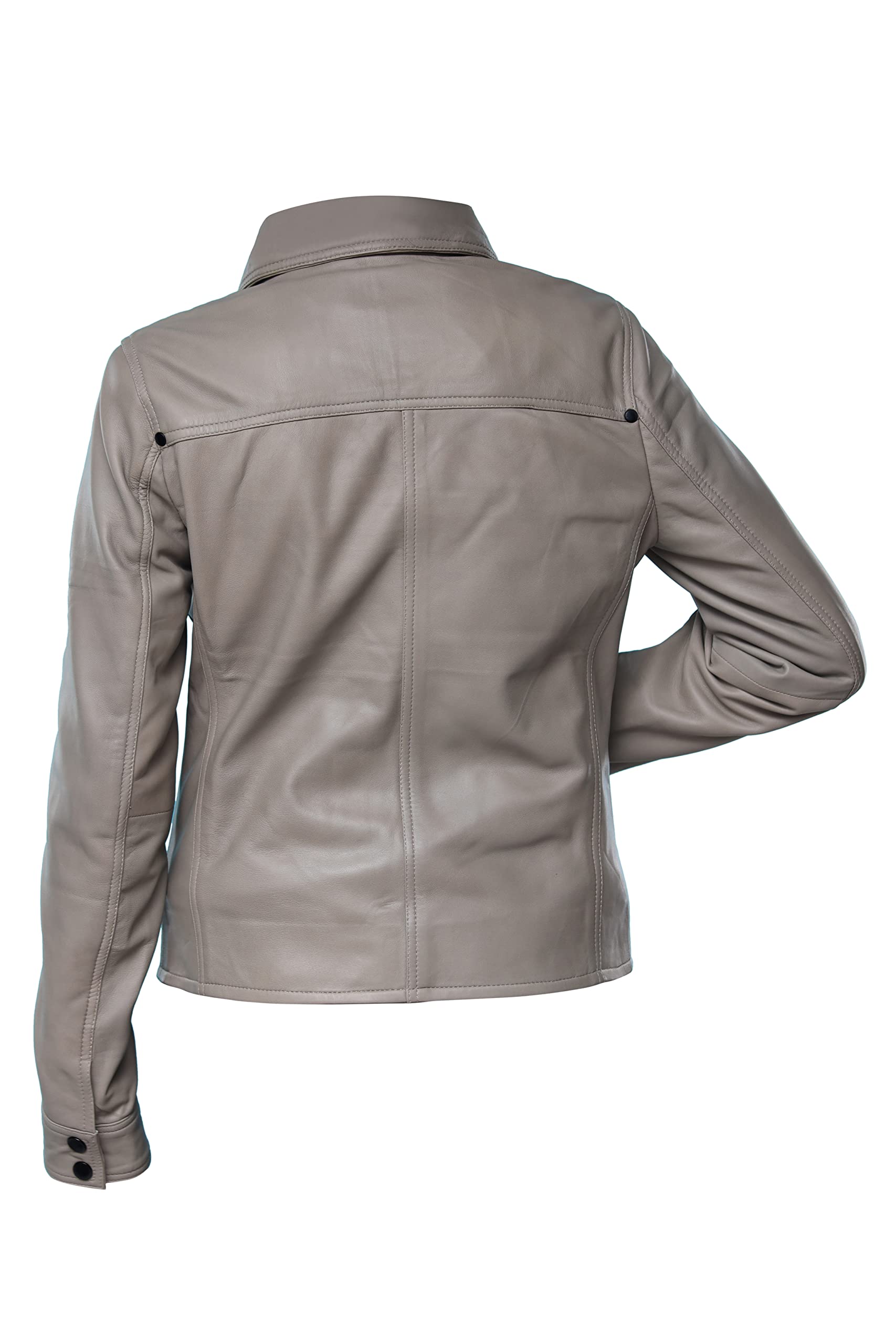 Jild Women's Button Front Lambskin Leather Jacket Shacket - Long Sleeve Casual Shirt Jacket with Bust Pocket | Perfect for Fall Layering, Date Nights & Office Wear
