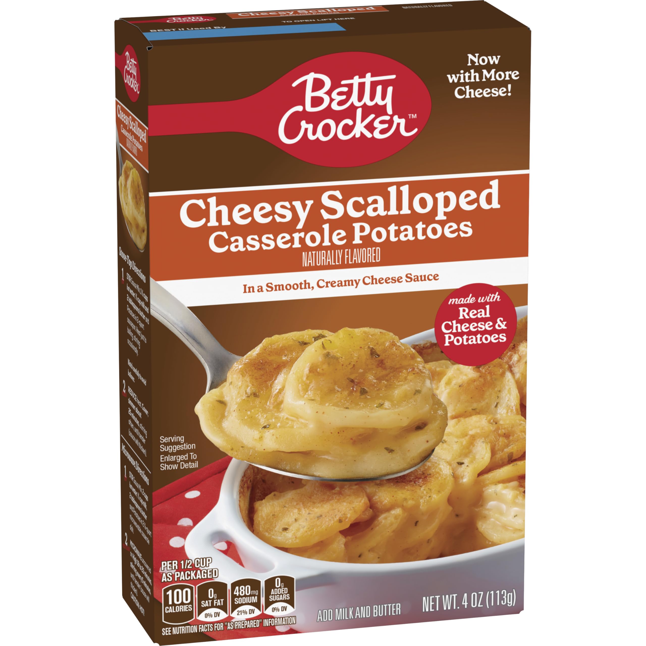 Betty Crocker Cheesy Scalloped Casserole Potatoes with Real Cheese - 4 oz Box - Easy Homemade Side Dish for Family Dinners & Holiday Meals