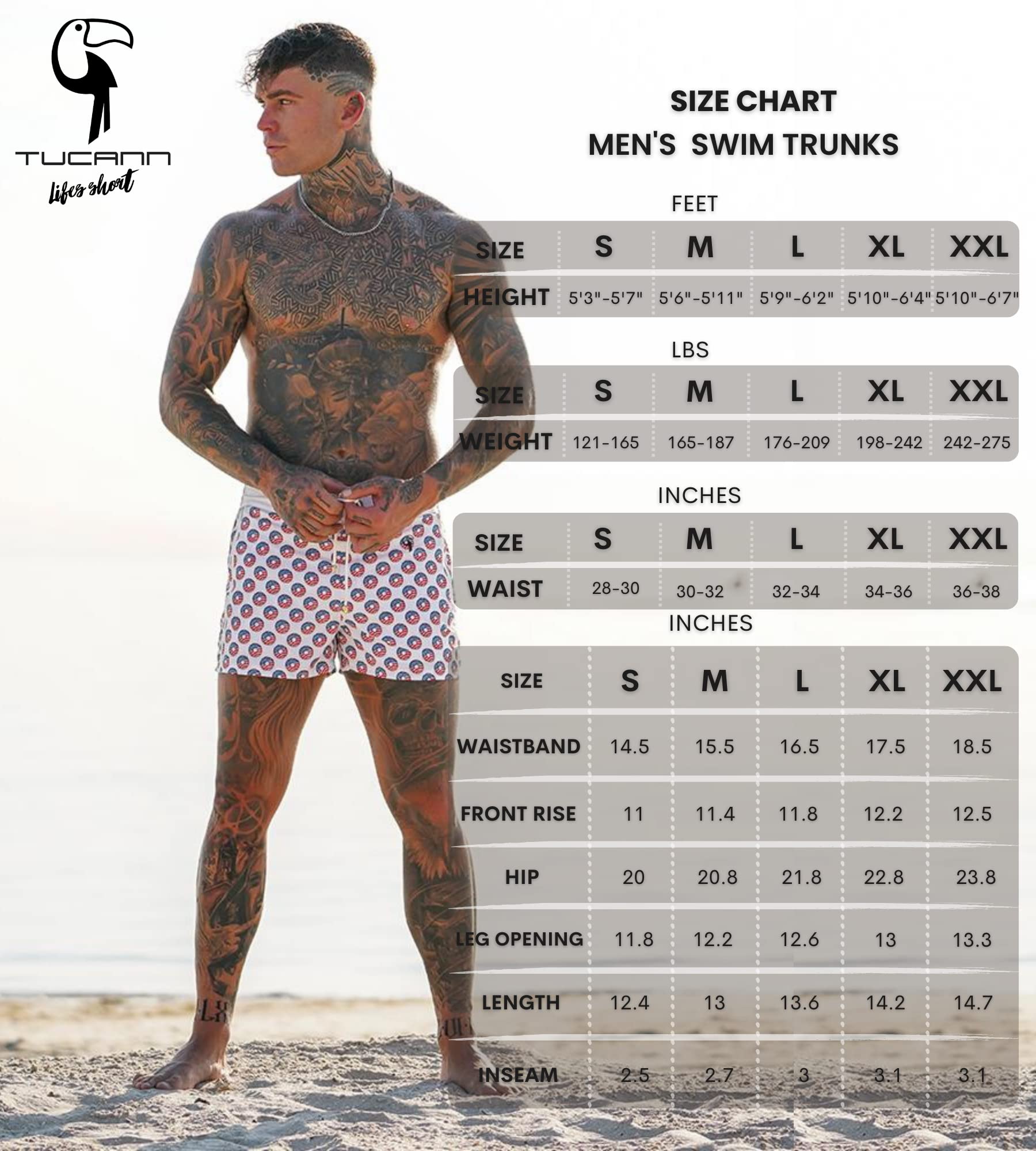 Tucann Men's Quick Dry Swim Trunks - USA Series Swimming Shorts for Beach, Pool & Water Sports