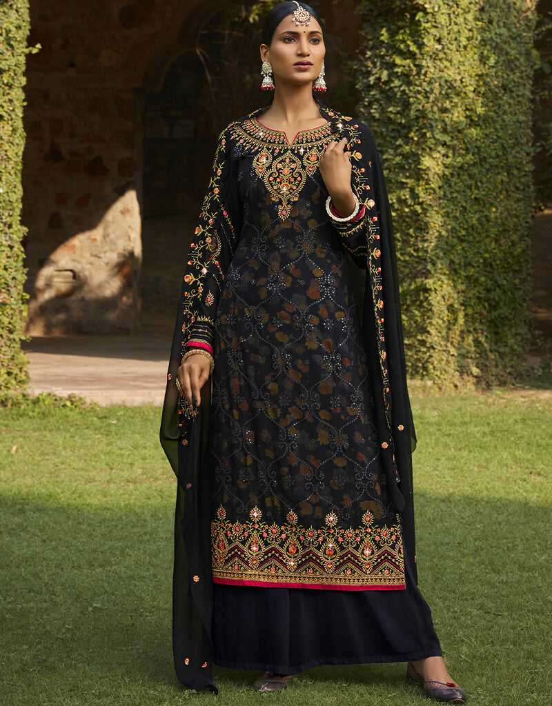Elegant Black Georgette Palazzo Salwar Suits for Women - Comfortable Ethnic Wear for Parties, Weddings & Festive Occasions