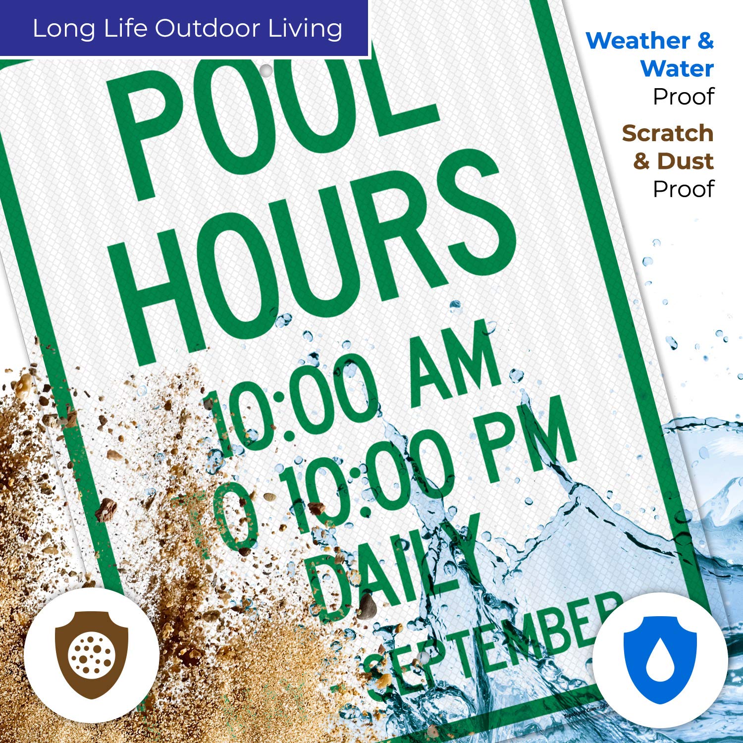 3M EGP Reflective Aluminum Pool Hours Sign - 18x24 Inches, Fade Resistant, Indoor/Outdoor Use - Made in USA | Perfect for Community Pools, Water Parks & Backyard Safety