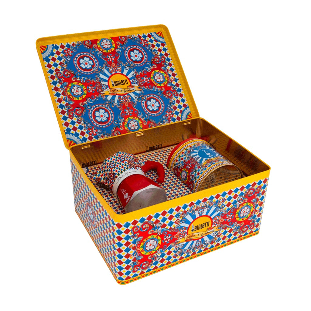 Bialetti Dolce & Gabbana Moka Express 3-Cup Stovetop Espresso Maker & Coffee Tin Gift Set - Perfect for Home Brewing, Italian Coffee Lovers, and Stylish Kitchen Decor